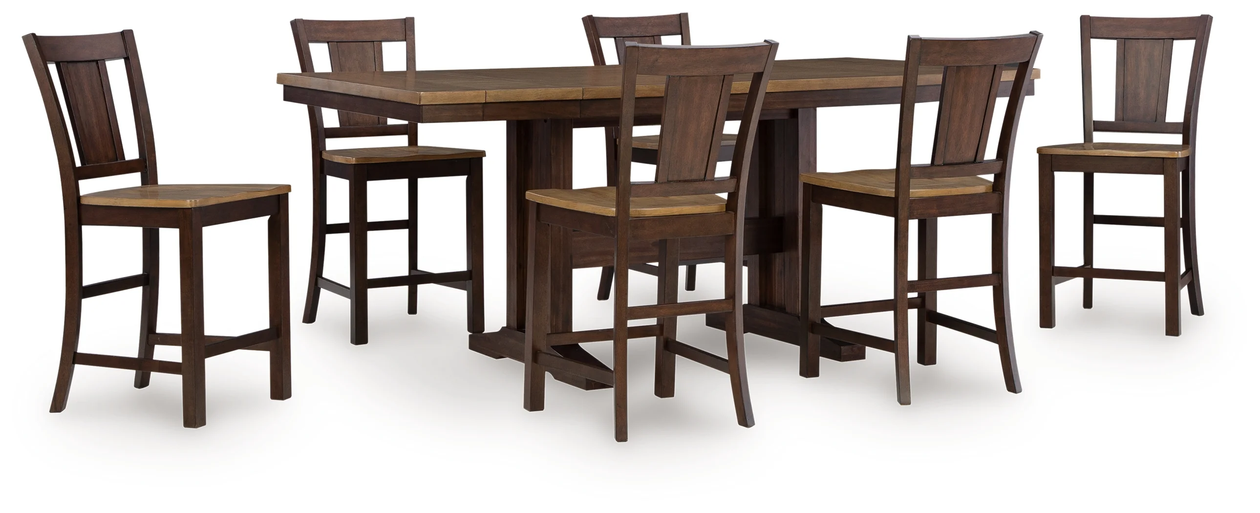 Rylandeen Light Brown/Dark Brown Counter Height Extension Dining Table and 6 Barstools - Image 2