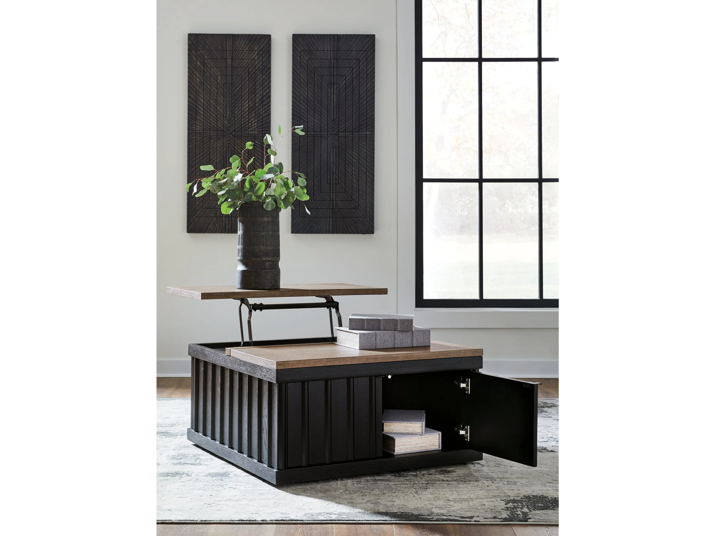 Rylandyn Black/Light Brown Lift-Top Coffee Table (Online Special Price)