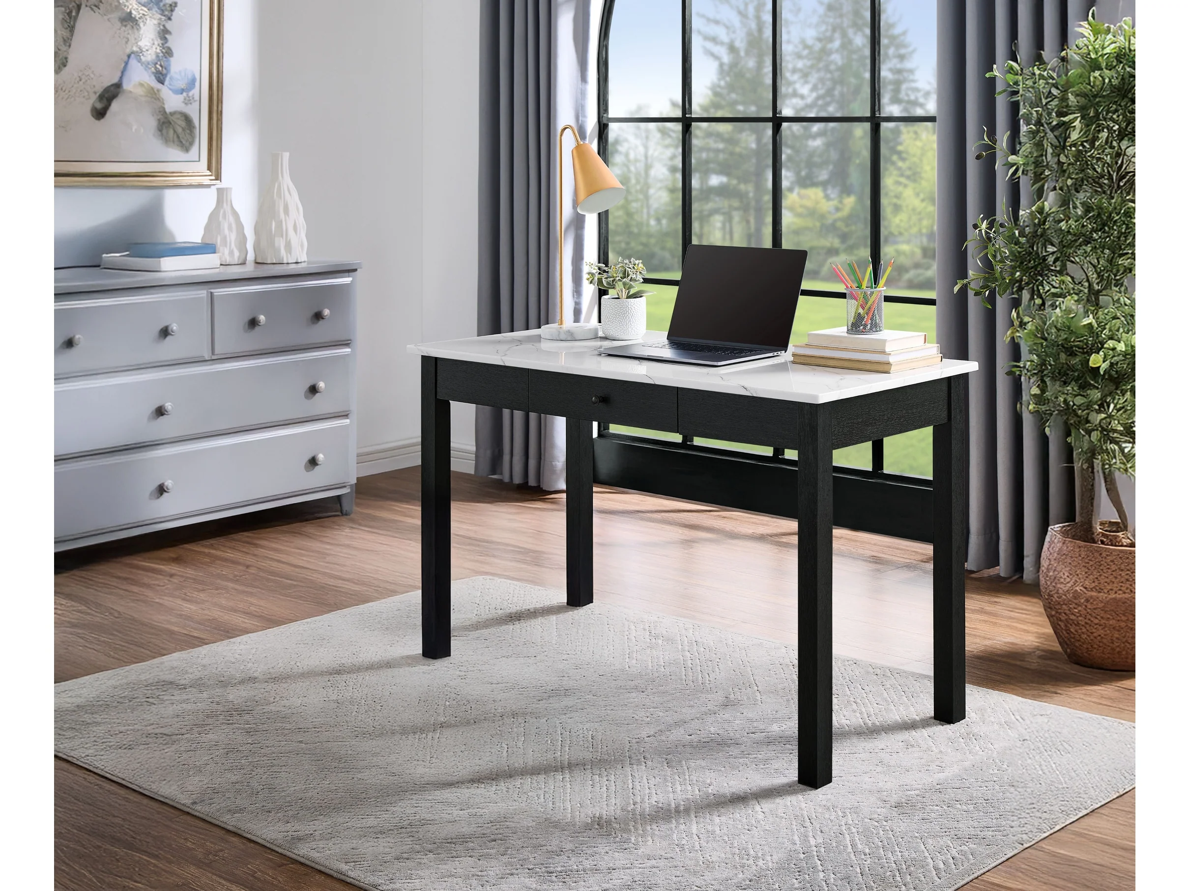 Rylee White/Black Faux Marble Desk