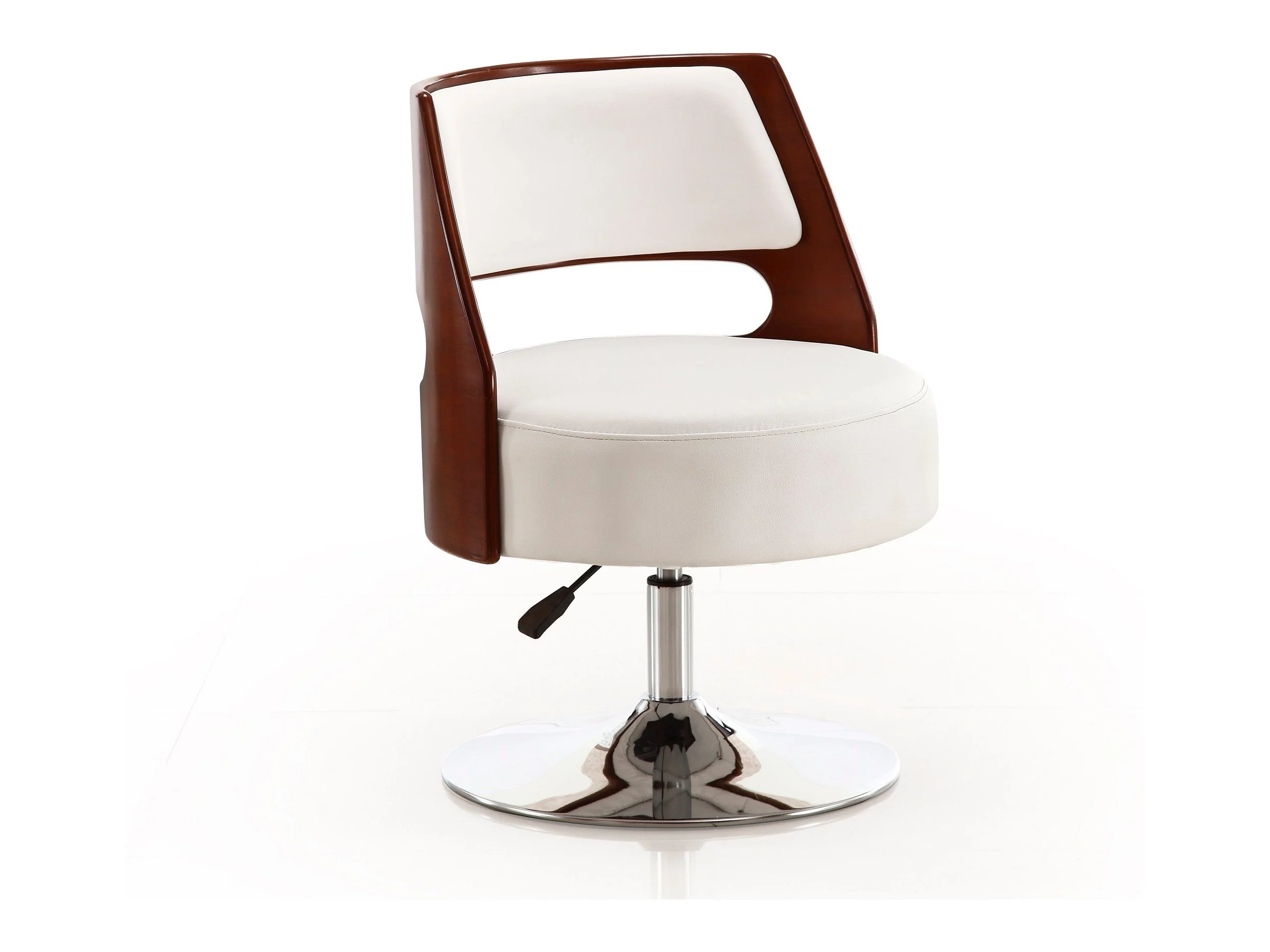 Salon Adjustable Height Swivel Accent Chair in White and Polished Chrome