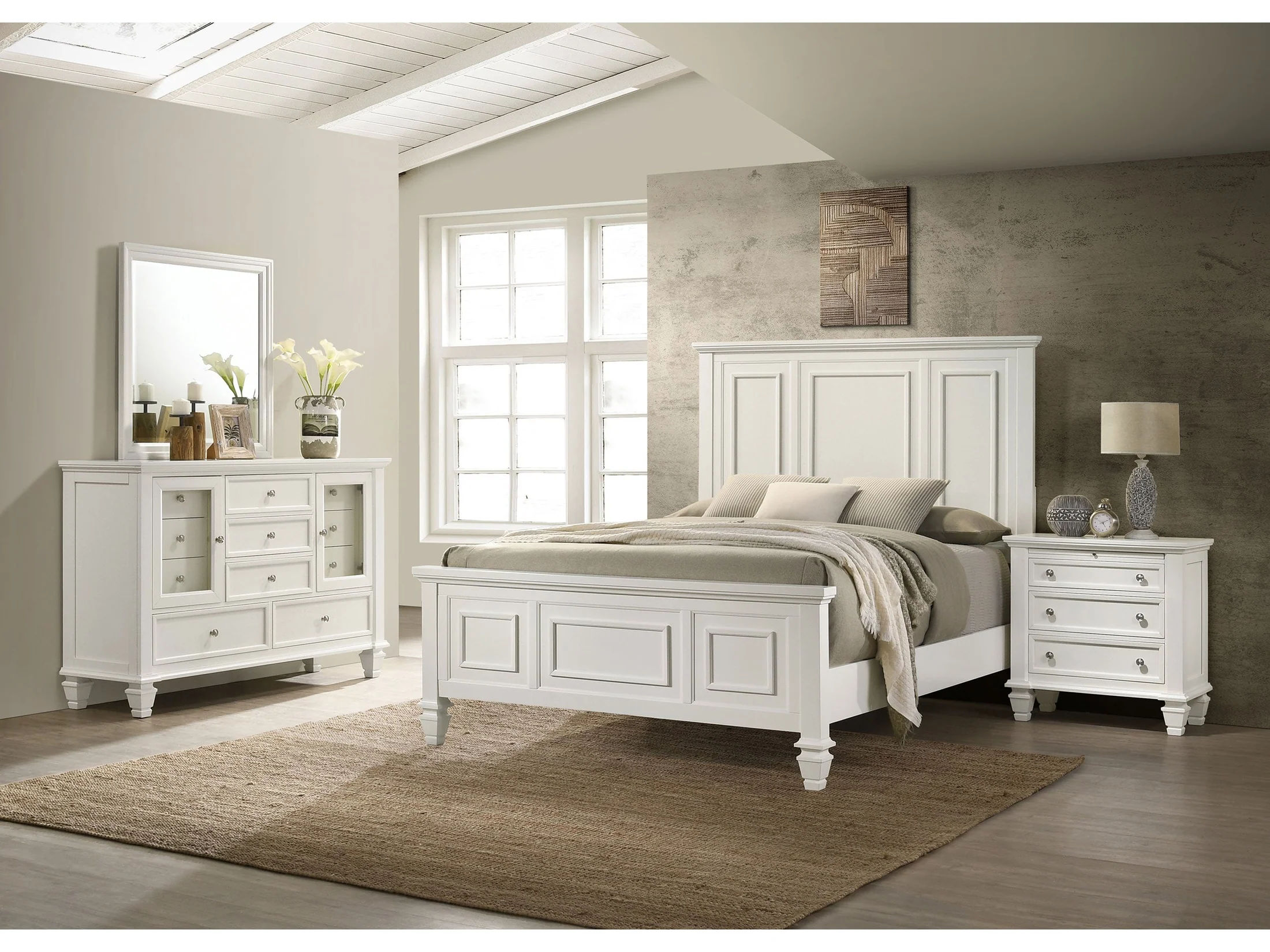 Sandy Beach Cream White 4-piece Eastern King Bedroom Set