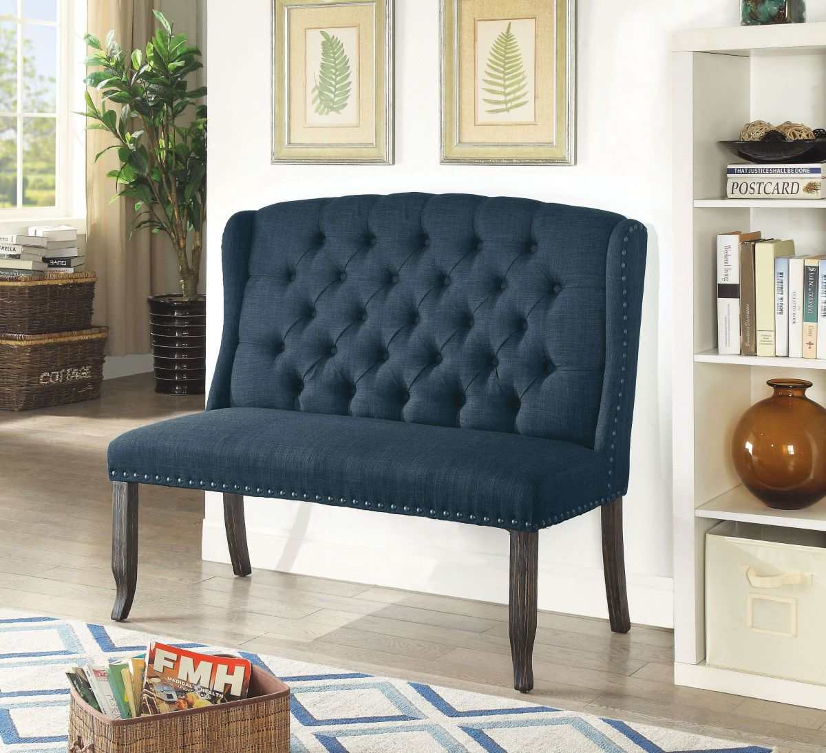 Sania III Antique Black & Blue 2 Seater Dining Bench - Image 2