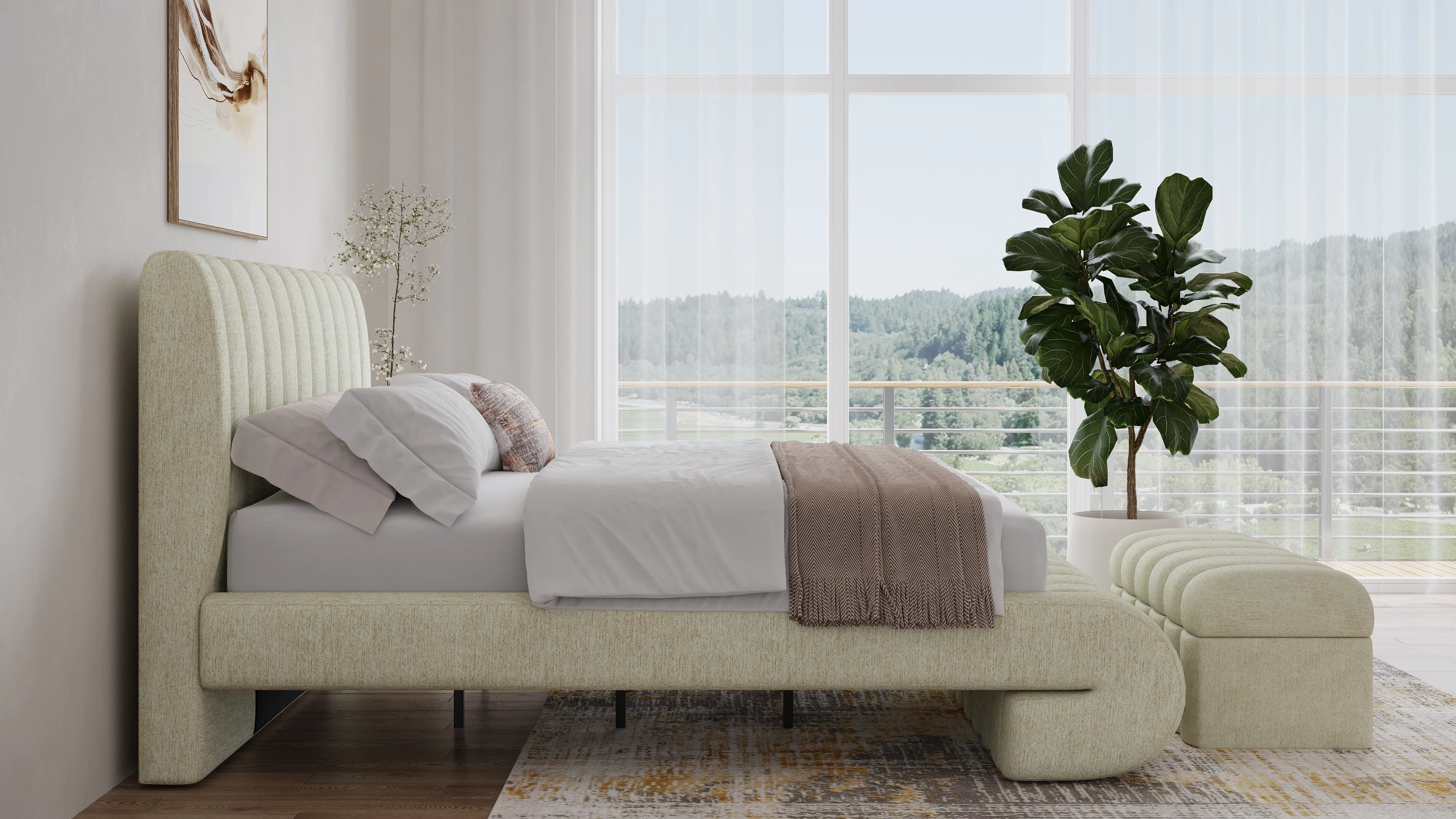 Savage Maximalist Eastern King Upholstered Bed in Sandy Chenille - Image 3