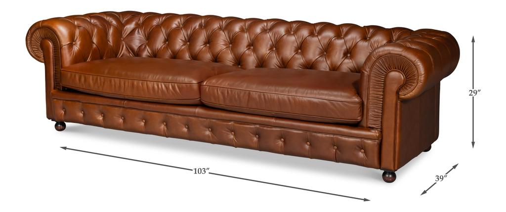 Savile Brown Leather Sofa - Image 10