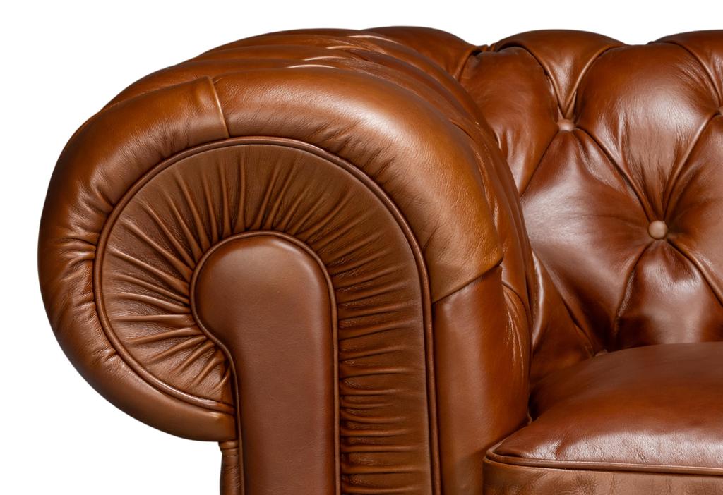 Savile Brown Leather Sofa - Image 9