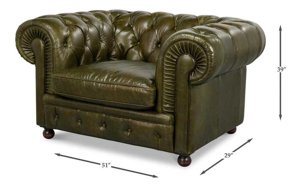 Savile Green Leather Chair - Image 12