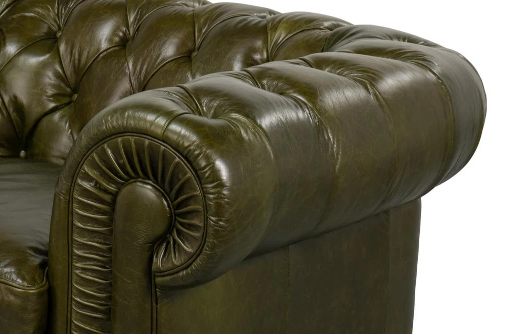 Savile Green Leather Chair - Image 7