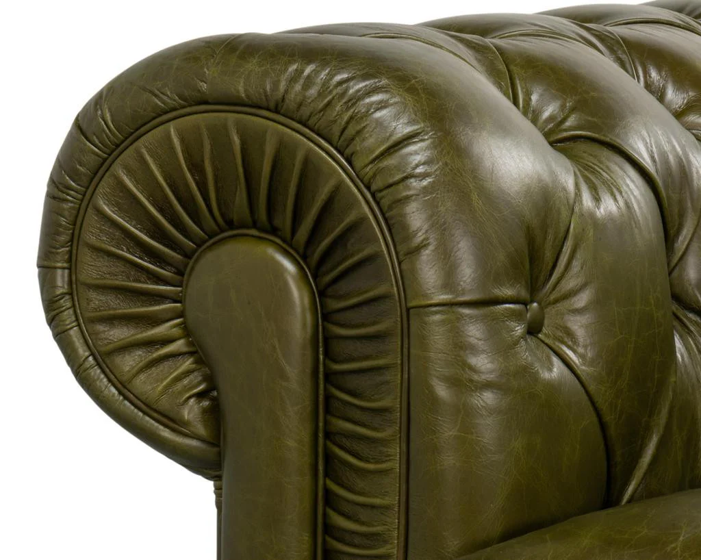 Savile Green Leather Sofa - Image 11