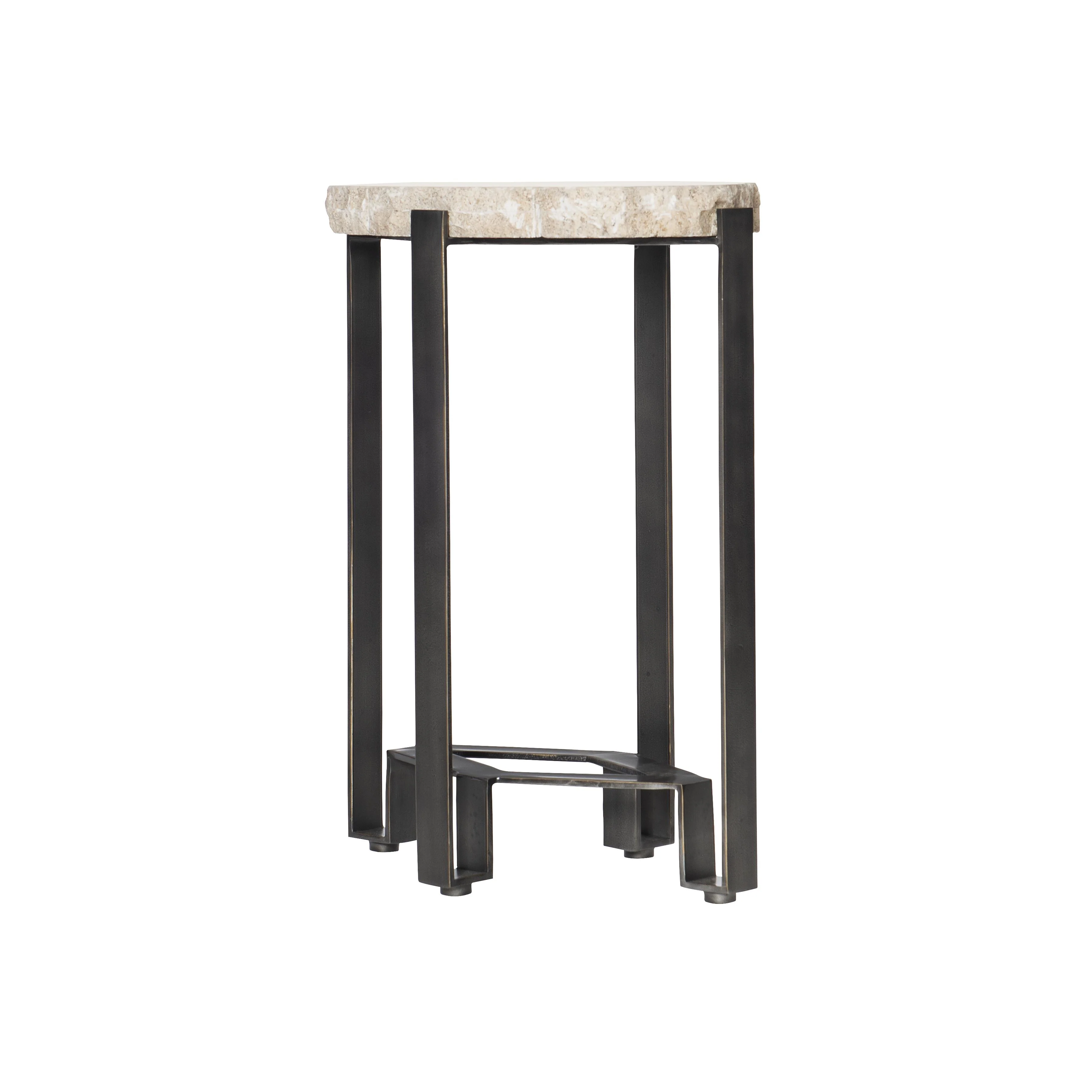 Sayers White Travertine/Oil-Rubbed Bronze Accent Table - Image 3