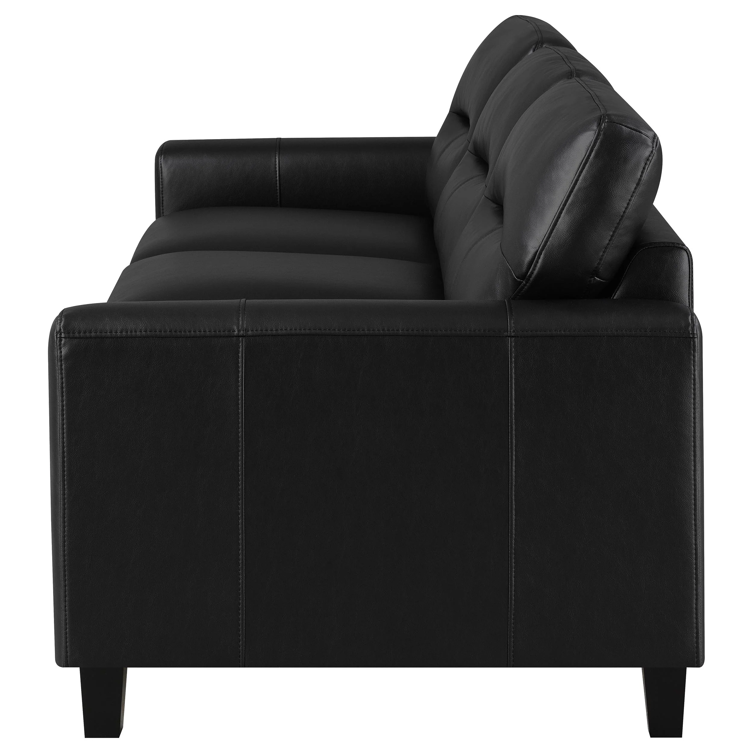 Scotland Black Faux Leather Upholstered Track Arm Sofa - Image 4