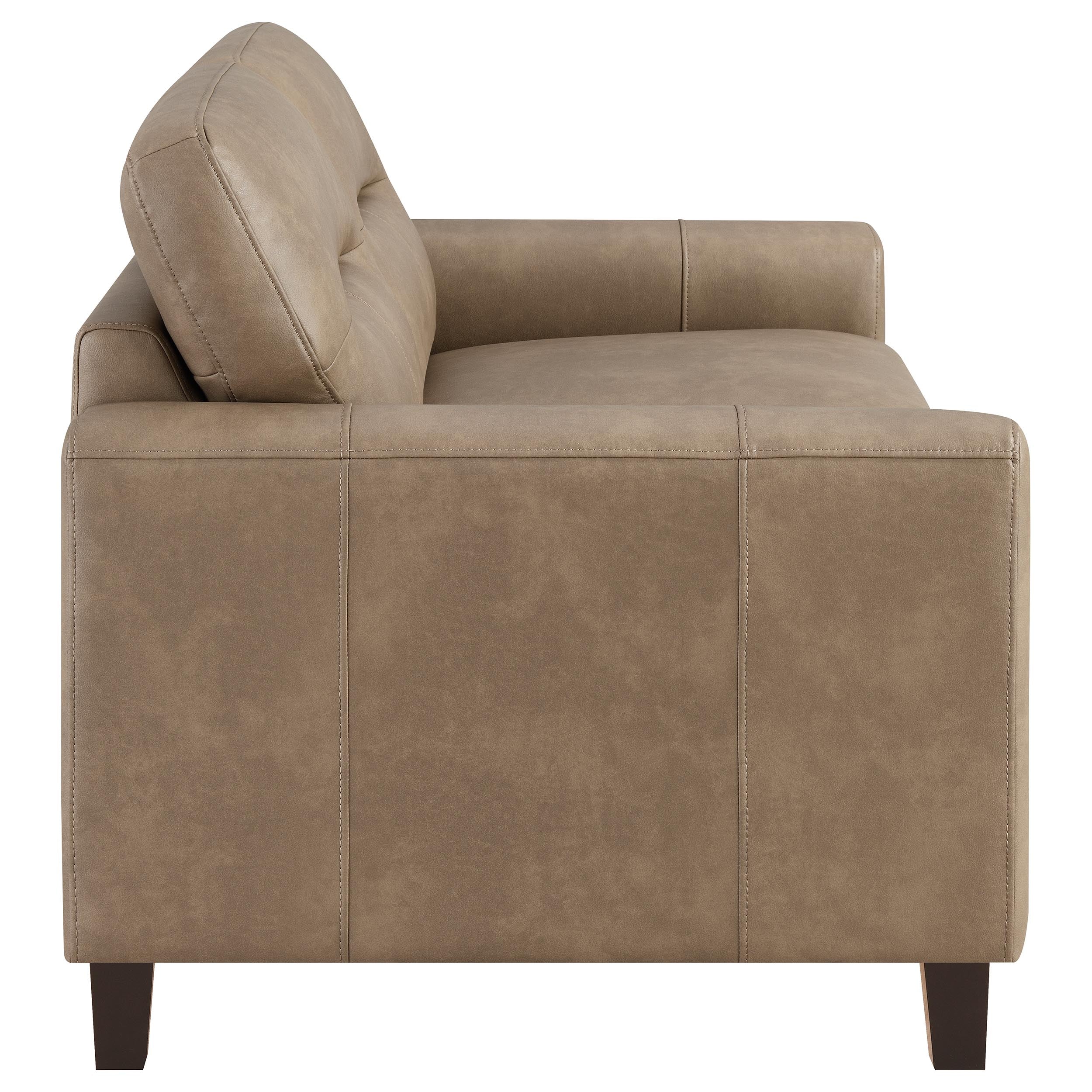 Scotland Brown Faux Leather Upholstered Track Arm Loveseat - Image 7