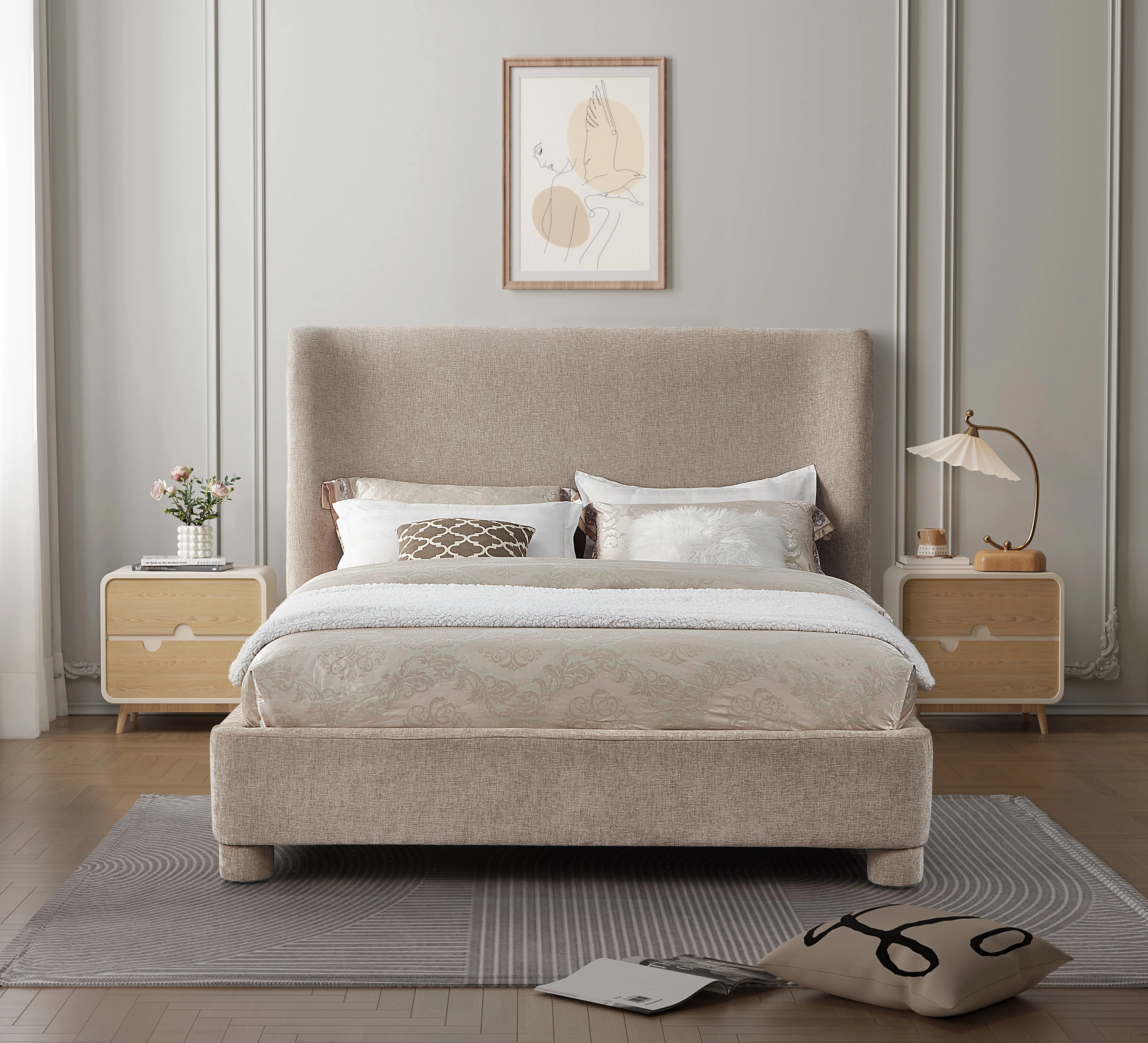 Seabreeze Beige Fabric Upholstered Full Bed - Image 4