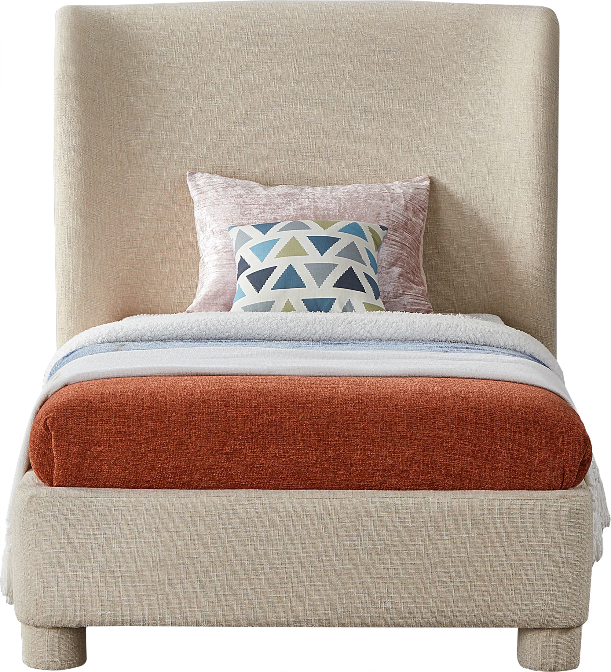 Seabreeze Beige Textured Fabric Upholstered Twin Bed - Image 3