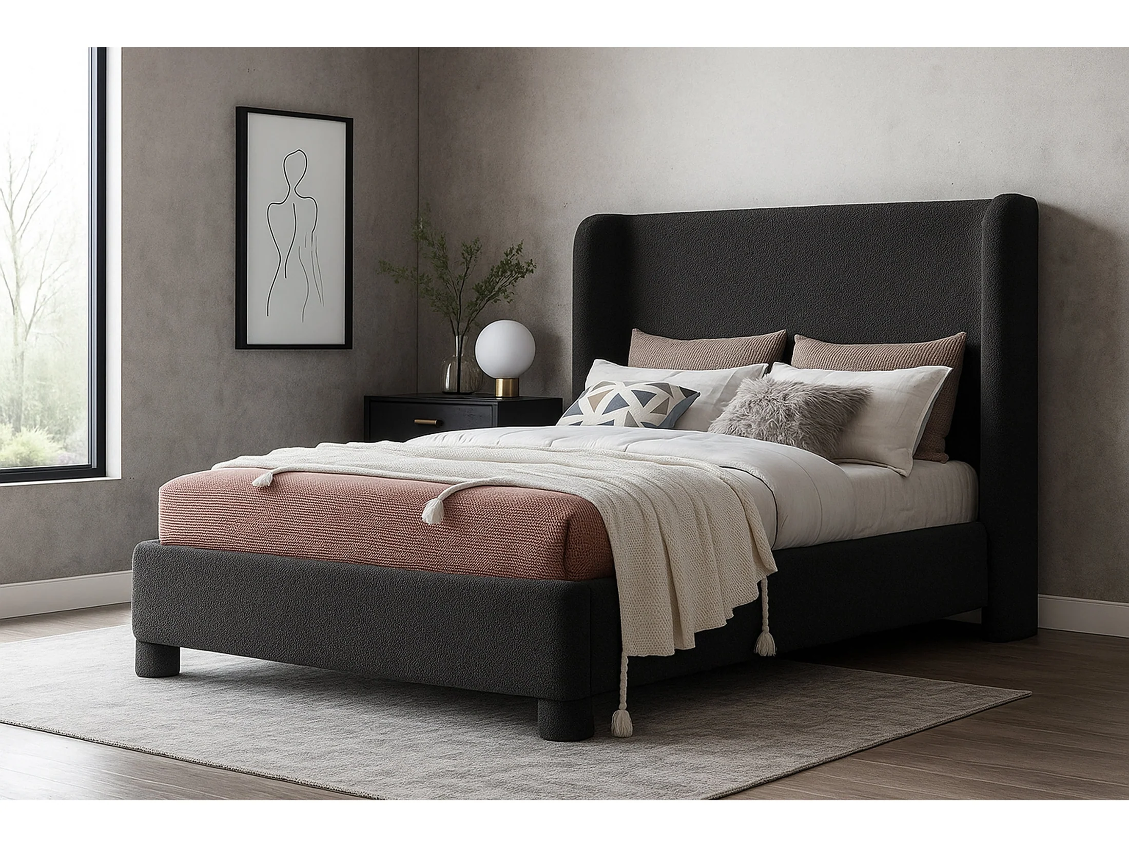 Seabreeze Black Fabric Upholstered Queen Bed