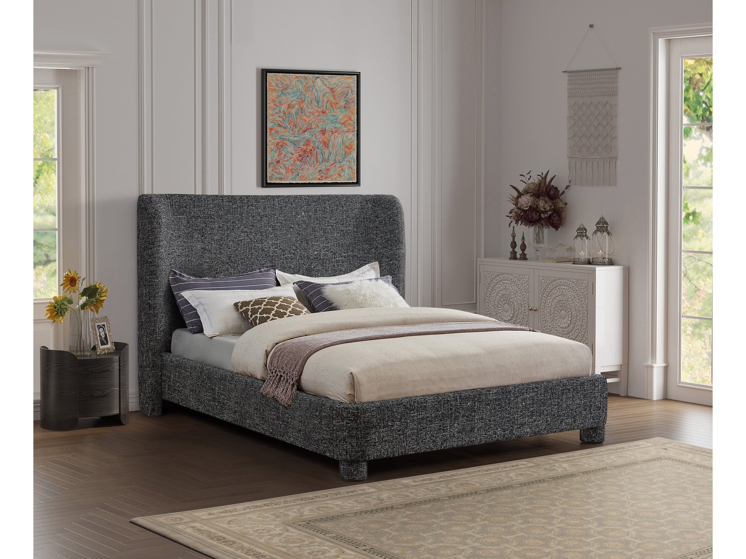 Seabreeze Black Textured Fabric Upholstered Full Bed
