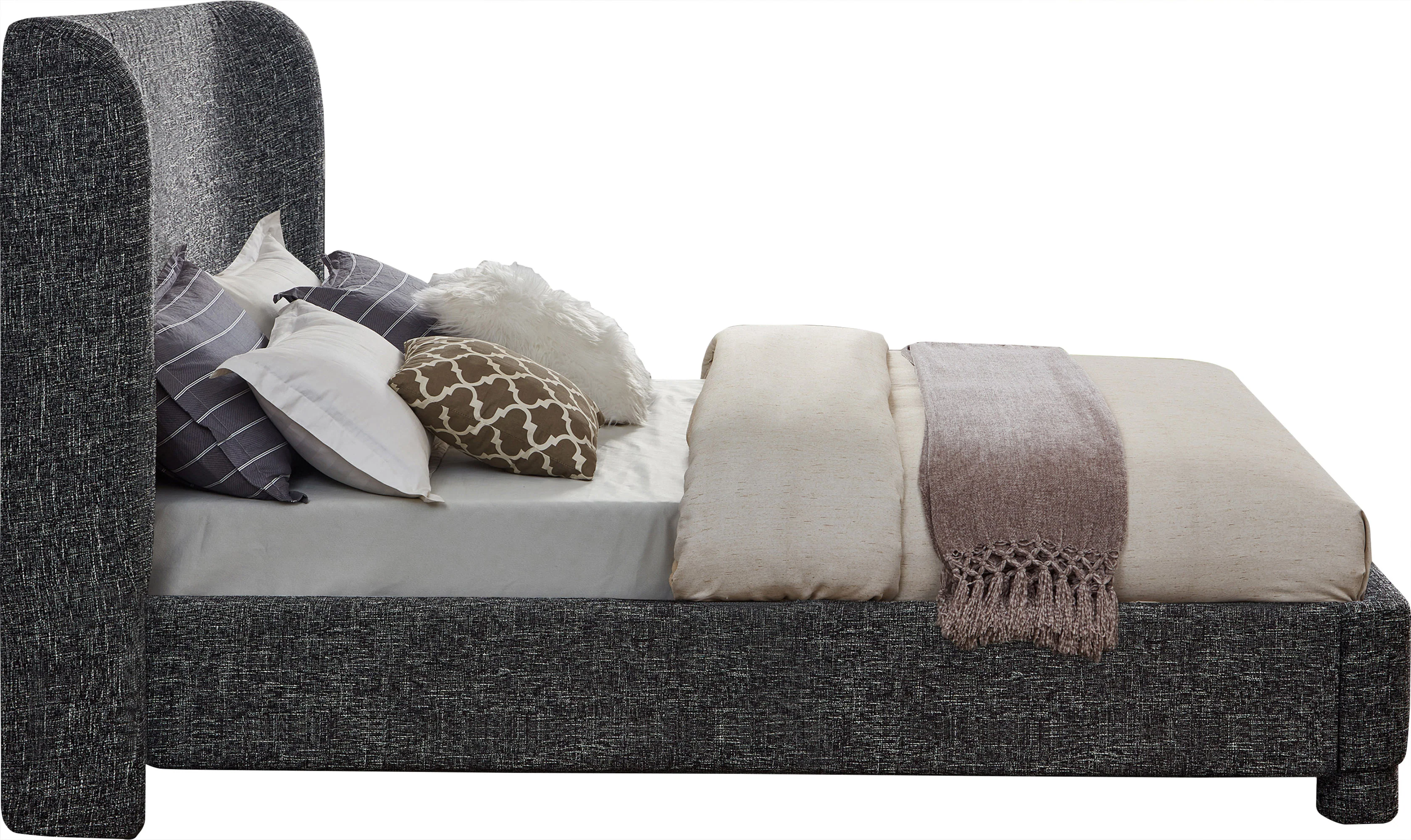 Seabreeze Black Textured Fabric Upholstered King Bed - Image 4