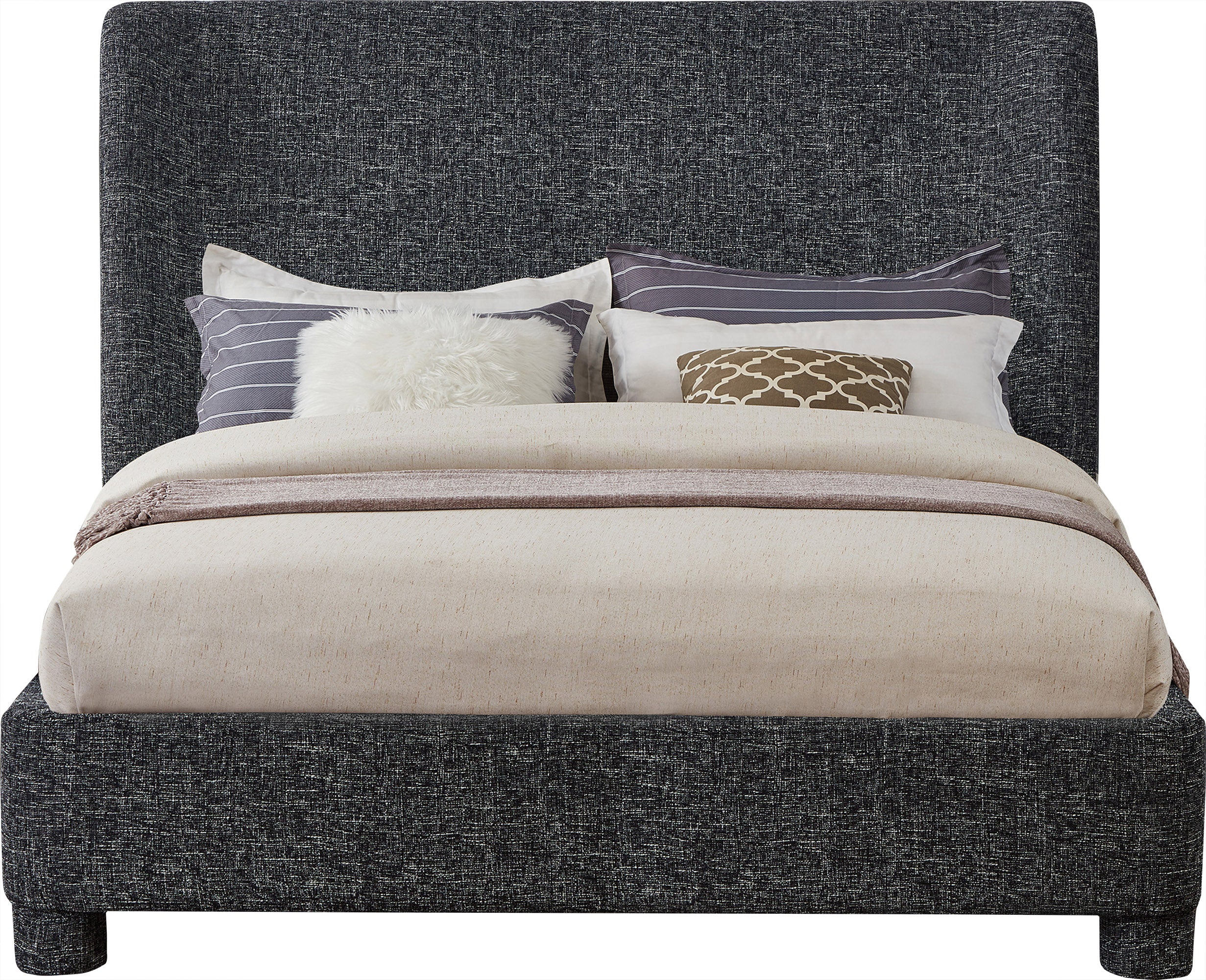 Seabreeze Black Textured Fabric Upholstered Queen Bed - Image 3