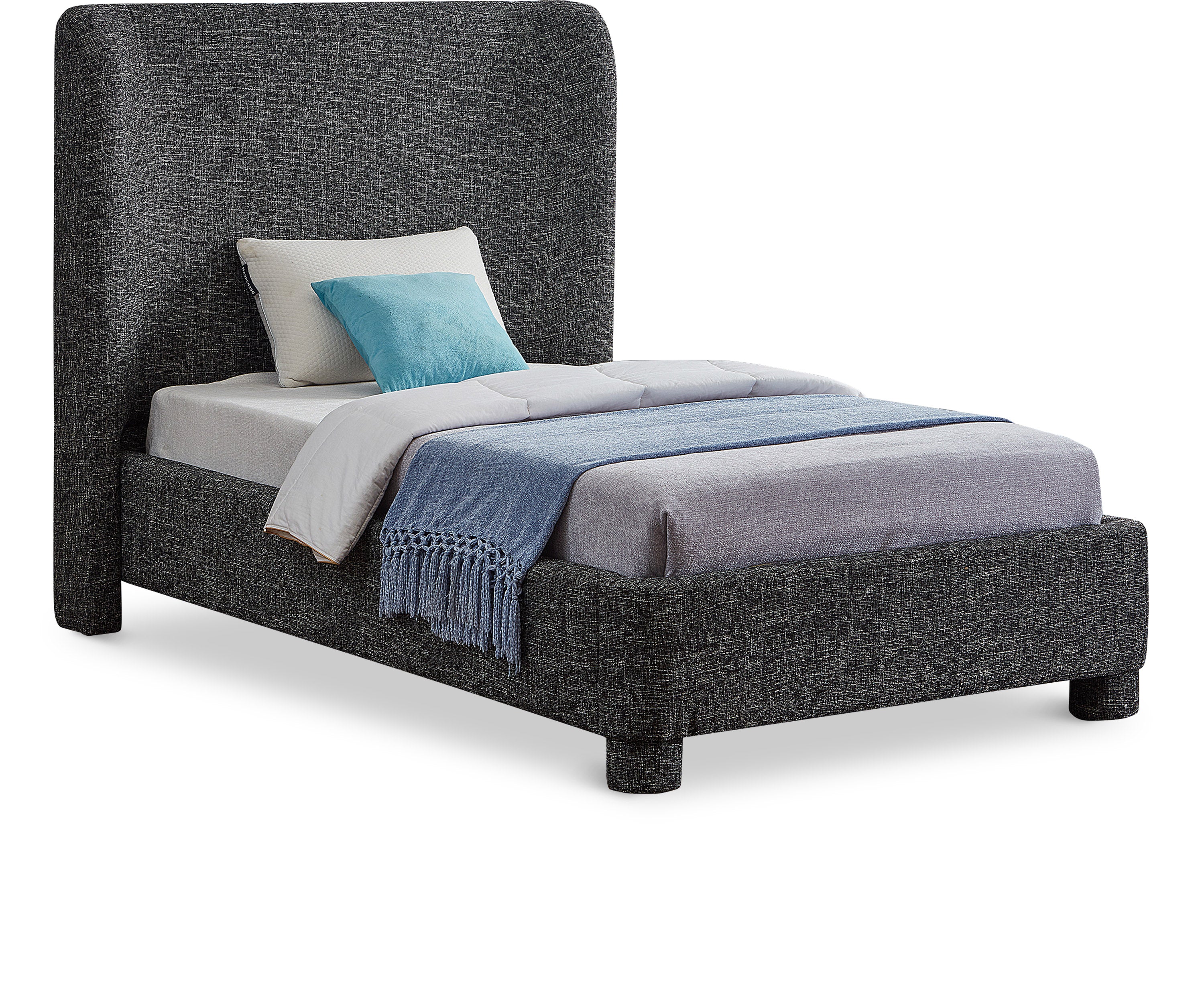 Seabreeze Black Textured Fabric Upholstered Twin Bed - Image 2