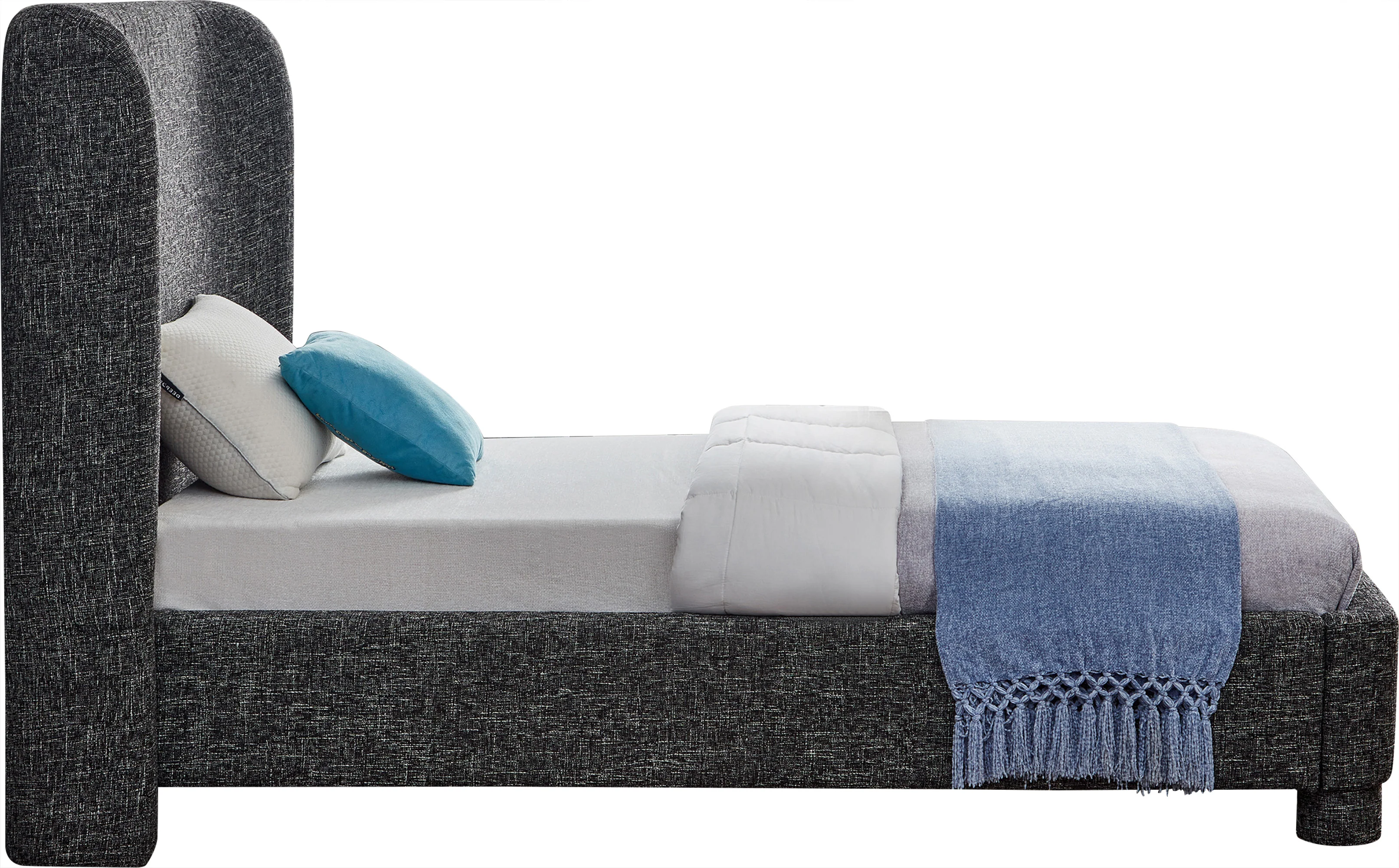 Seabreeze Black Textured Fabric Upholstered Twin Bed - Image 4