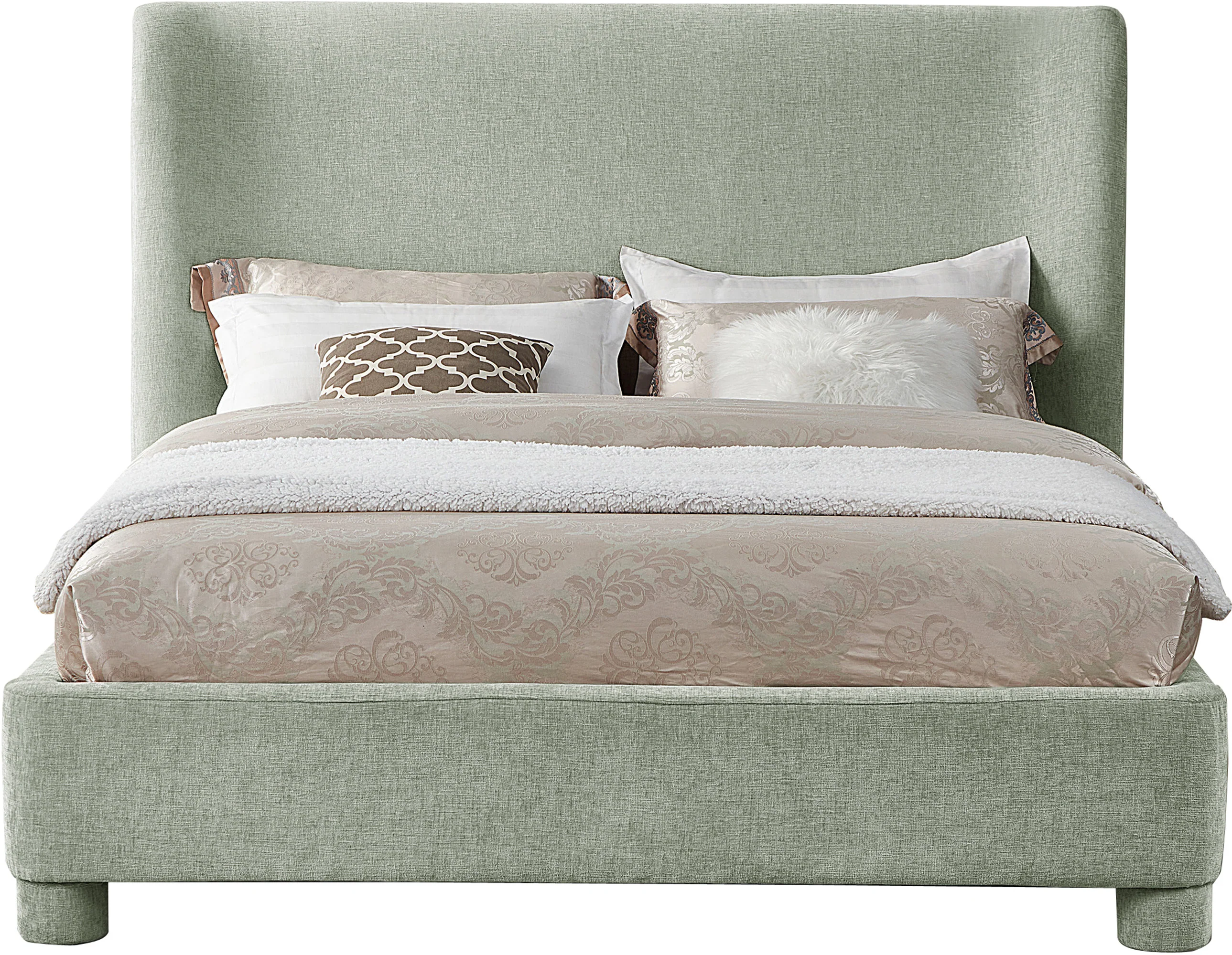 Seabreeze Mint Green Mint Chenille Fabric Upholstered Queen Bed - Image 3