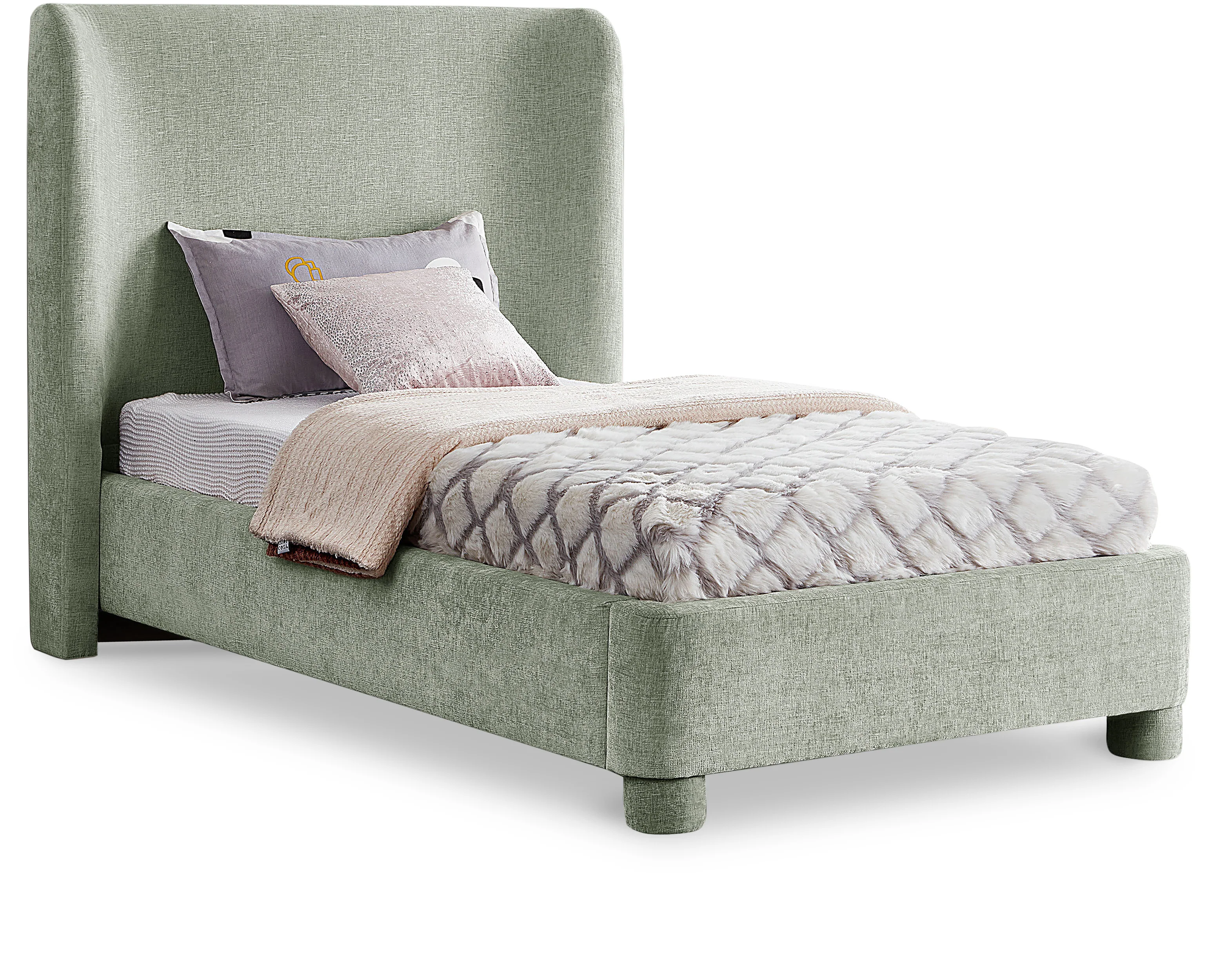 Seabreeze Mint Green Mint Chenille Fabric Upholstered Twin Bed - Image 2
