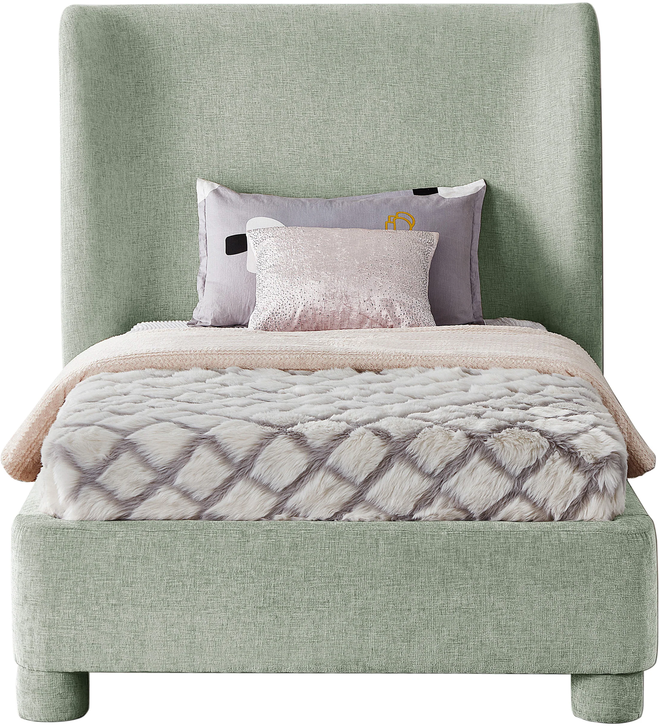 Seabreeze Mint Green Mint Chenille Fabric Upholstered Twin Bed - Image 3