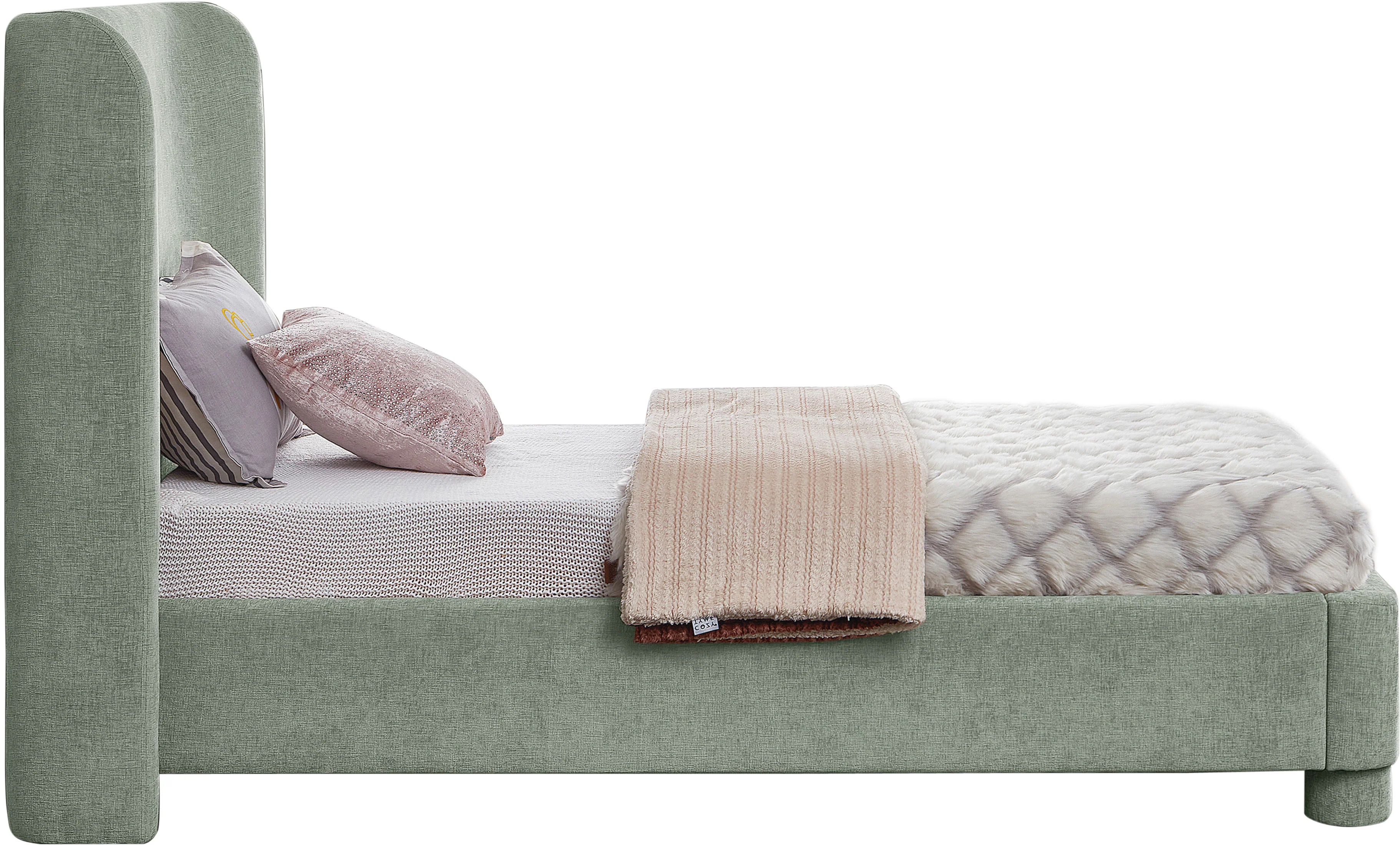 Seabreeze Mint Green Mint Chenille Fabric Upholstered Twin Bed - Image 5