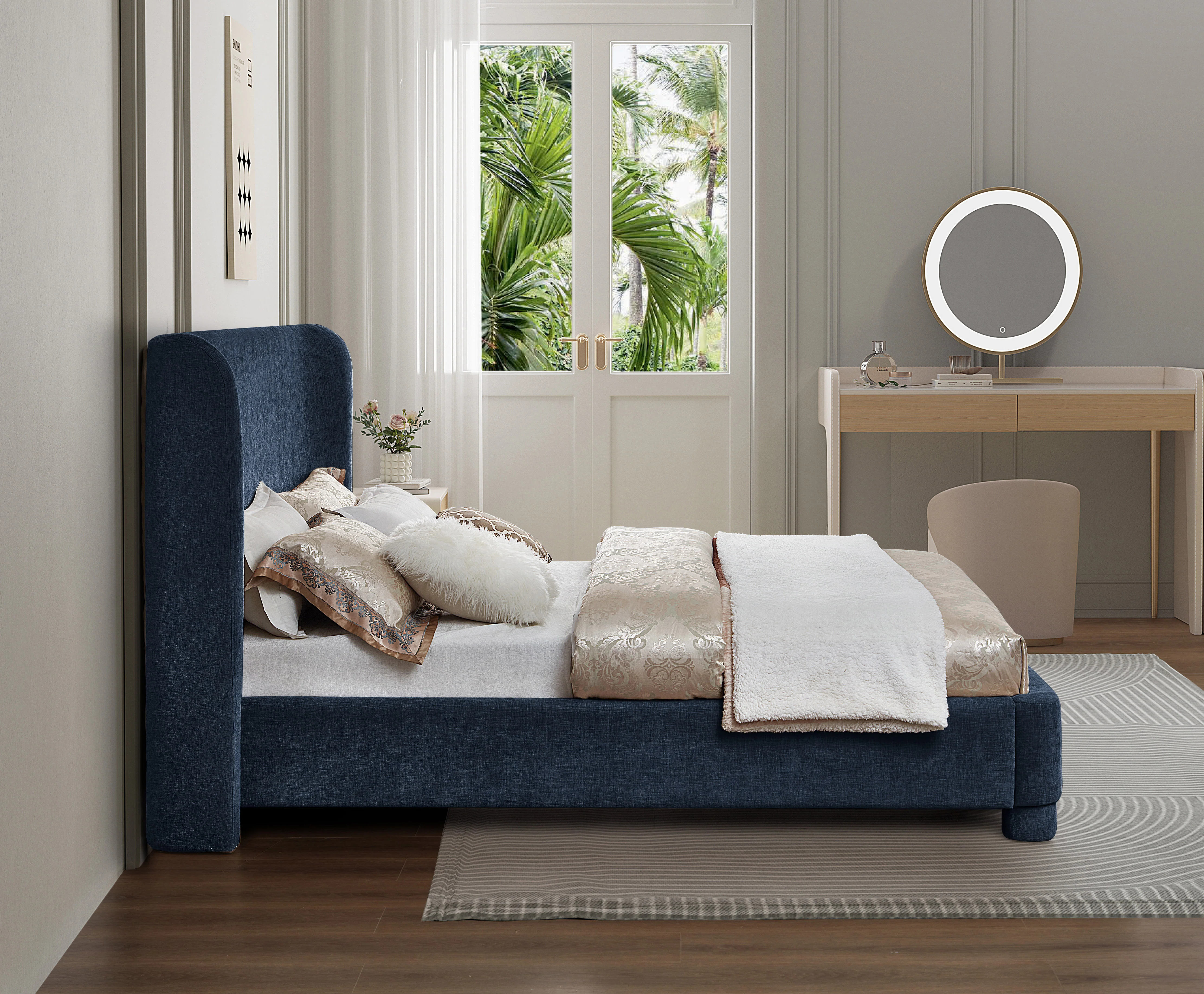 Seabreeze Navy Fabric Upholstered Full Bed - Image 6
