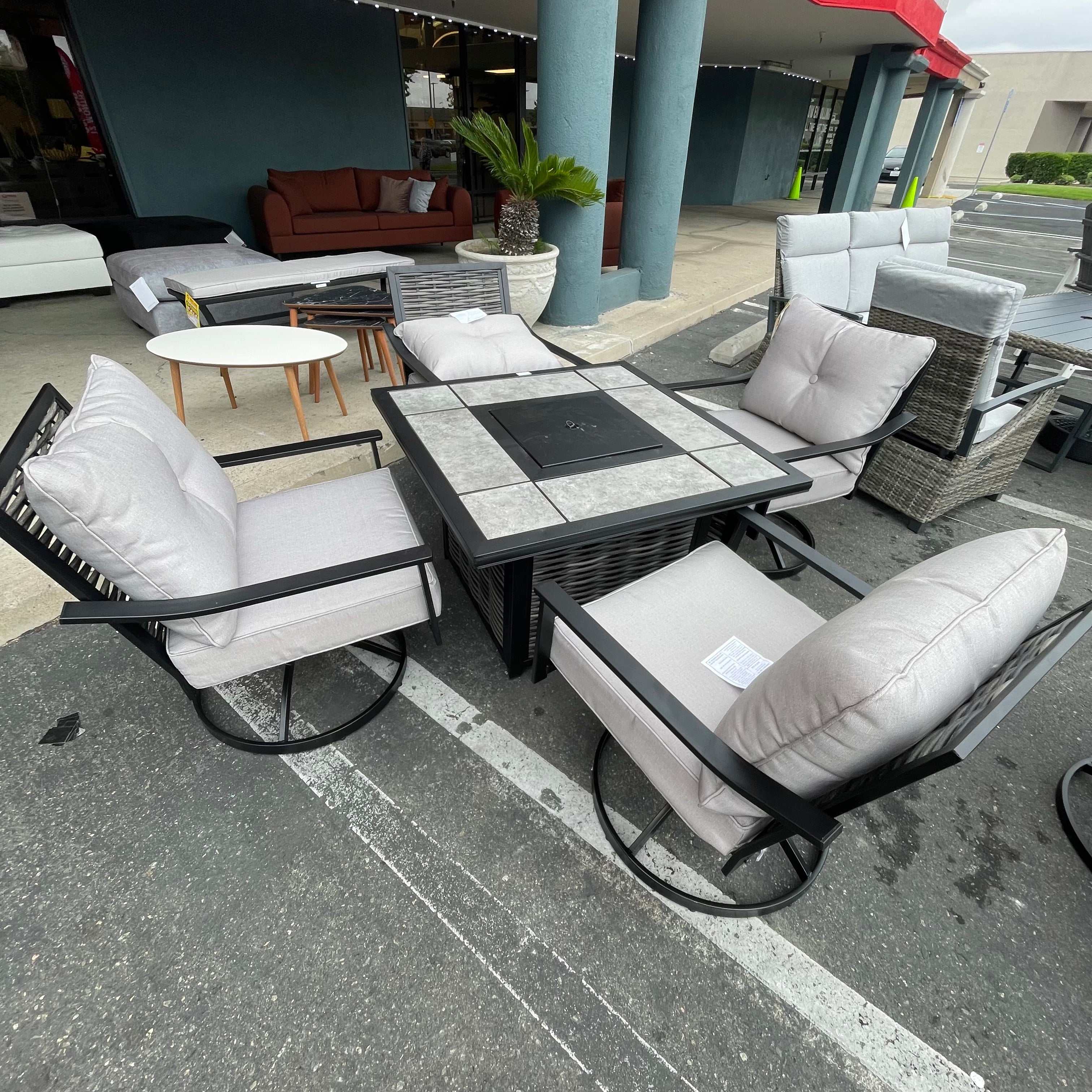 Segovia Black & Gray Outdoor Dining Set w/ Fire Pit / 5pc - Image 12
