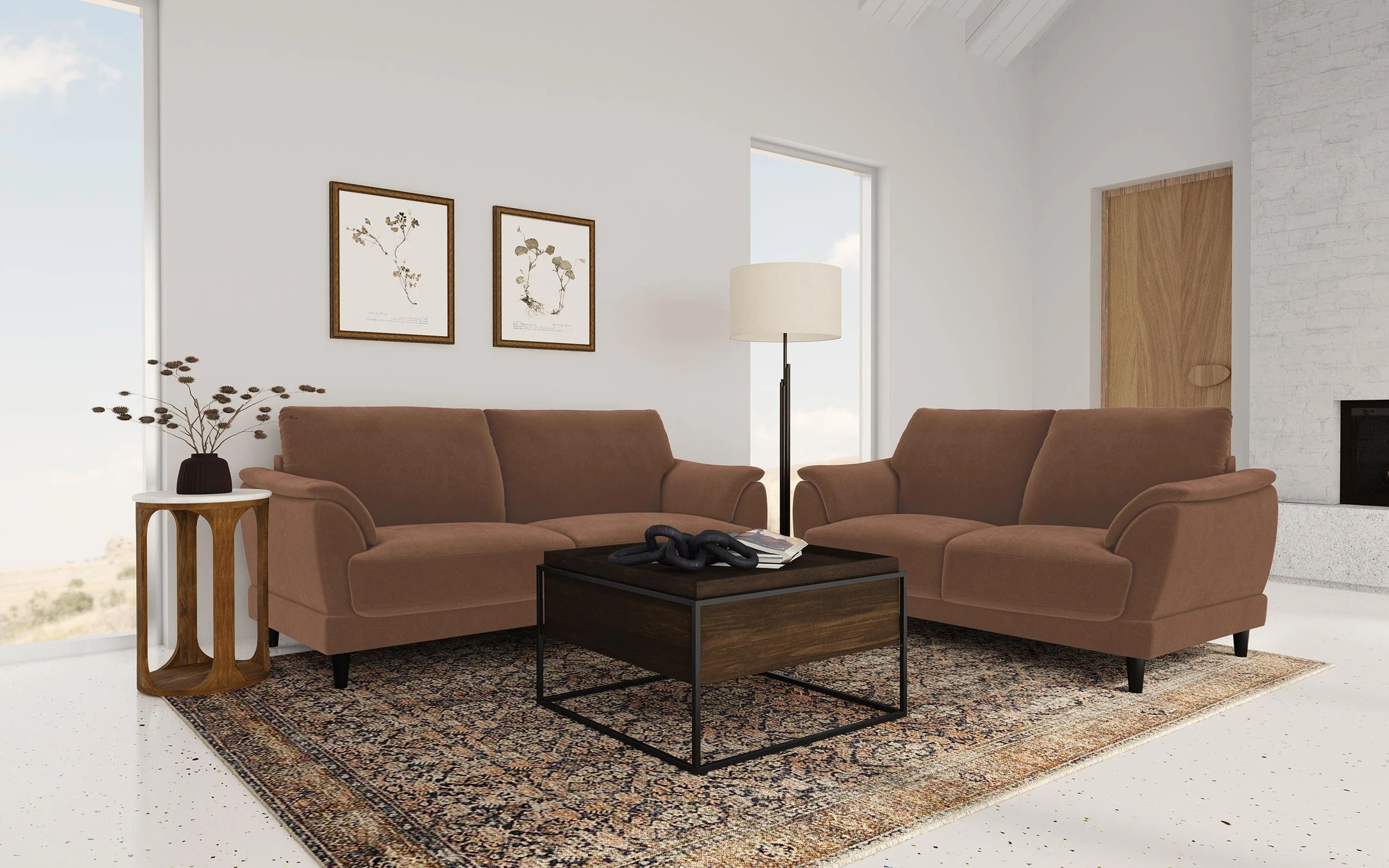 Selma Rust Velvet Upholstered Crescent Arm Loveseat - Image 13