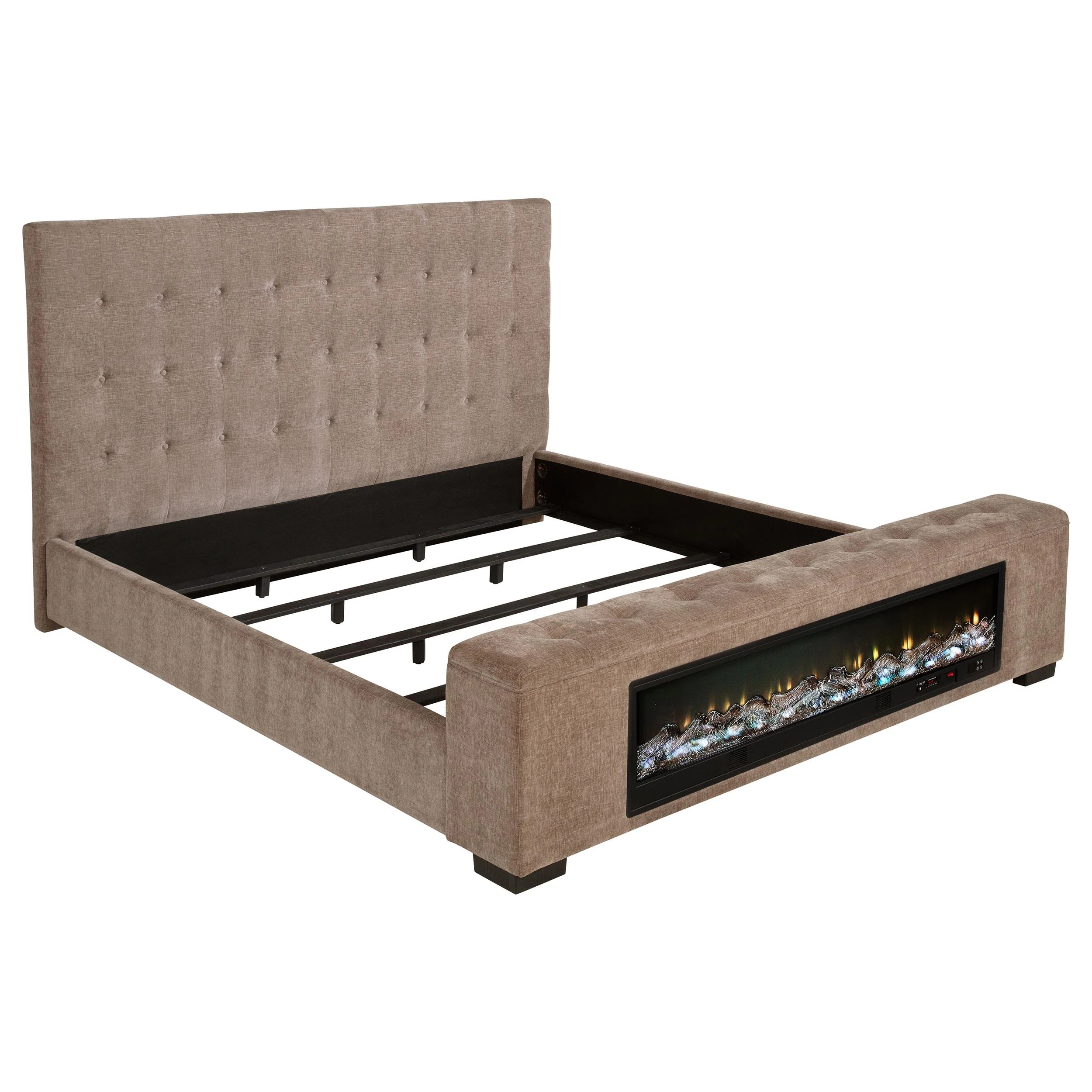 Senna Brown Upholstered Eastern King Audio Flame Visualizer Bed - Image 2