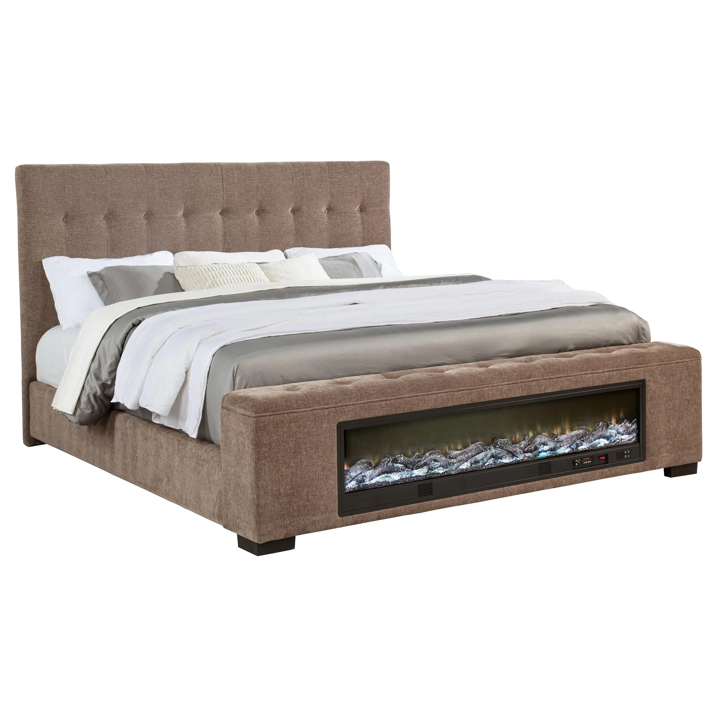 Senna Brown Upholstered Eastern King Audio Flame Visualizer Bed - Image 3
