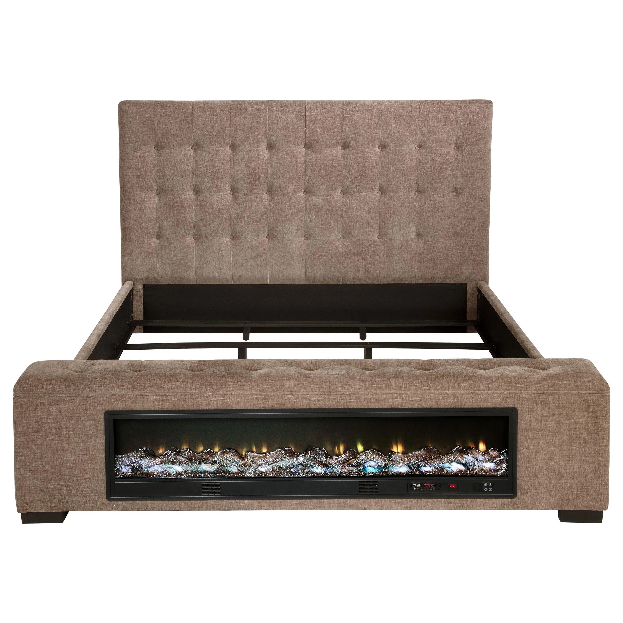 Senna Brown Upholstered Eastern King Audio Flame Visualizer Bed - Image 4