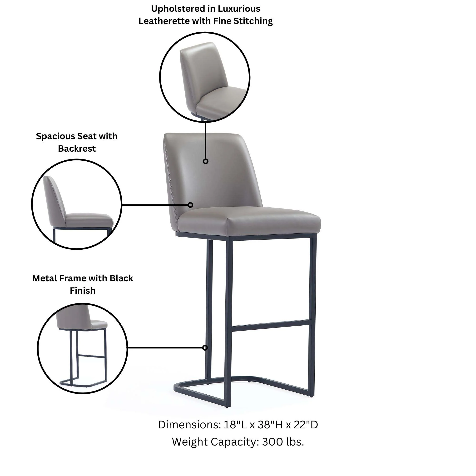 Serena Counter Stool in Grey (set of 3) - Image 4