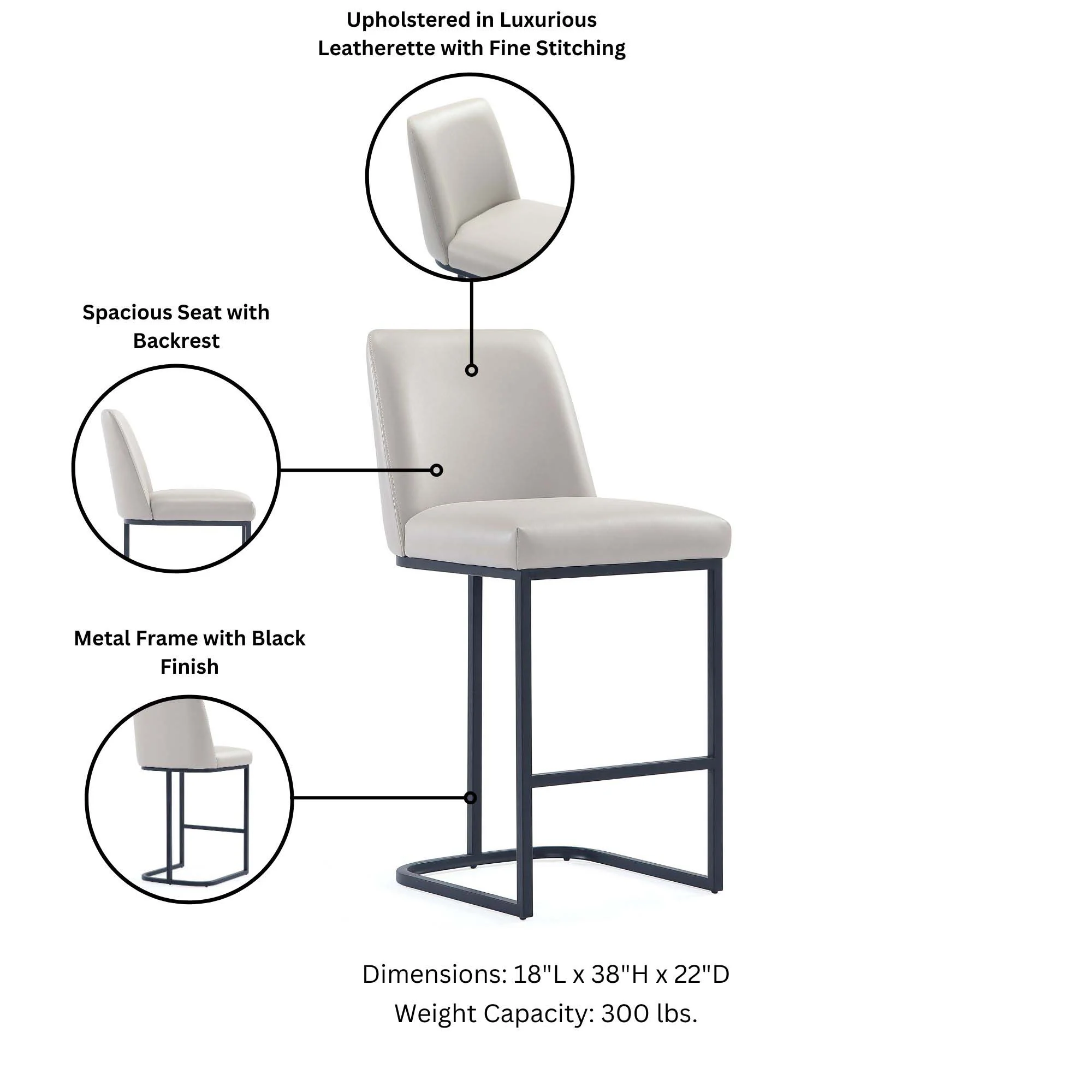 Serena Counter Stool in Light Grey - Image 4