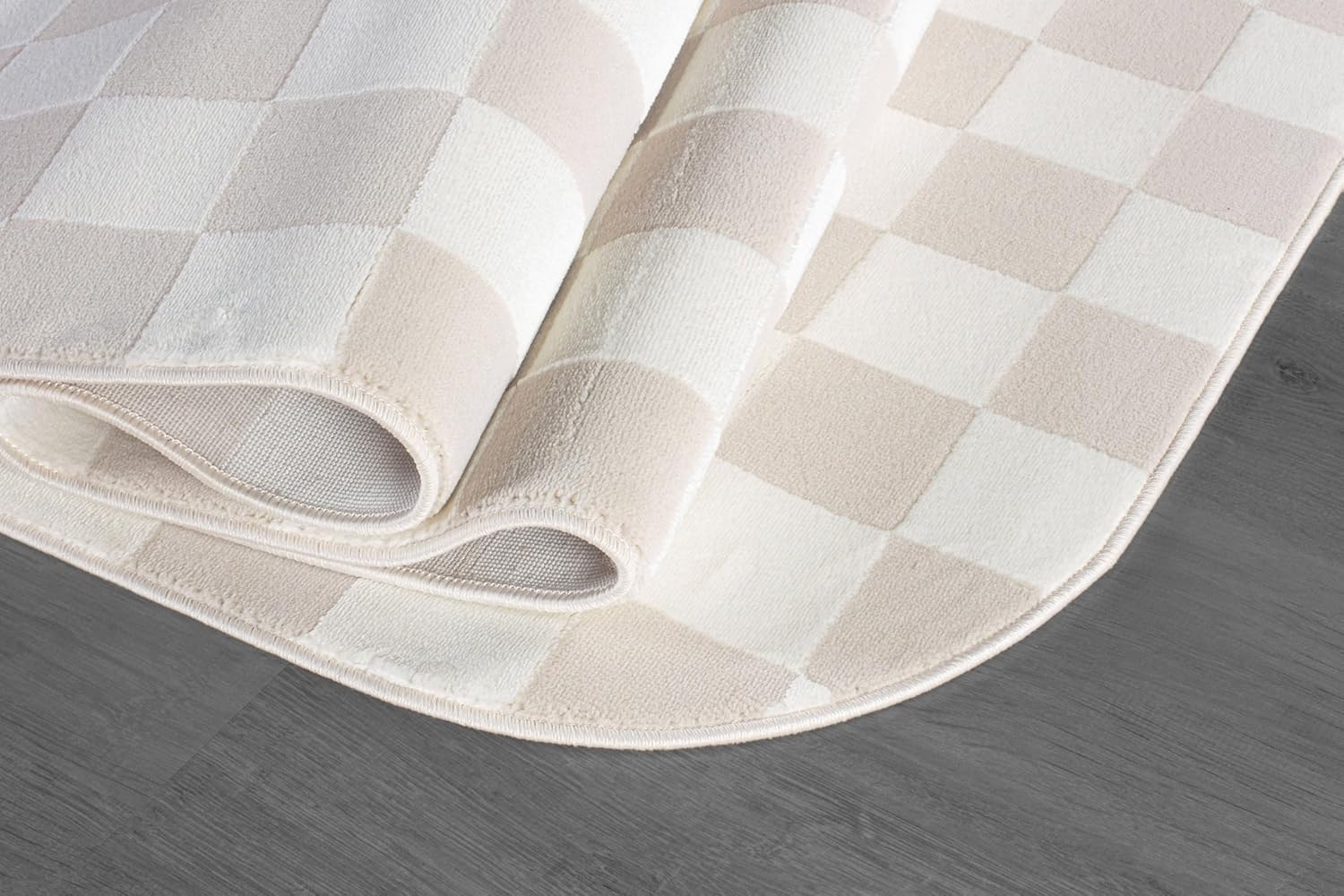 Shape Beige White Abstract Checkered Soft Stain Resistant Non Shedding Area Rugs - Image 7