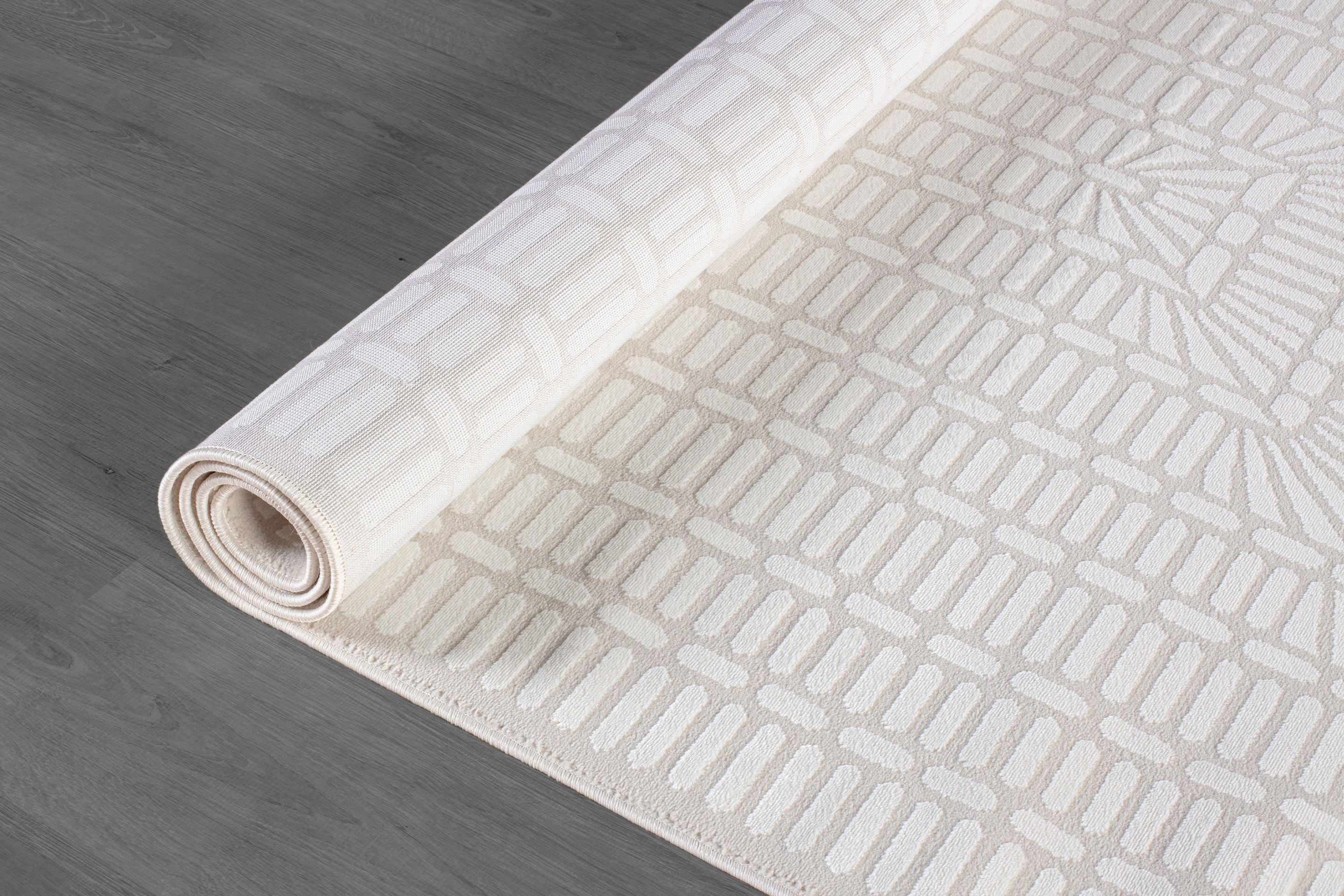 Shape Beige White Abstract Grid Soft Stain Resistant Non Shedding Area Rugs - Image 9