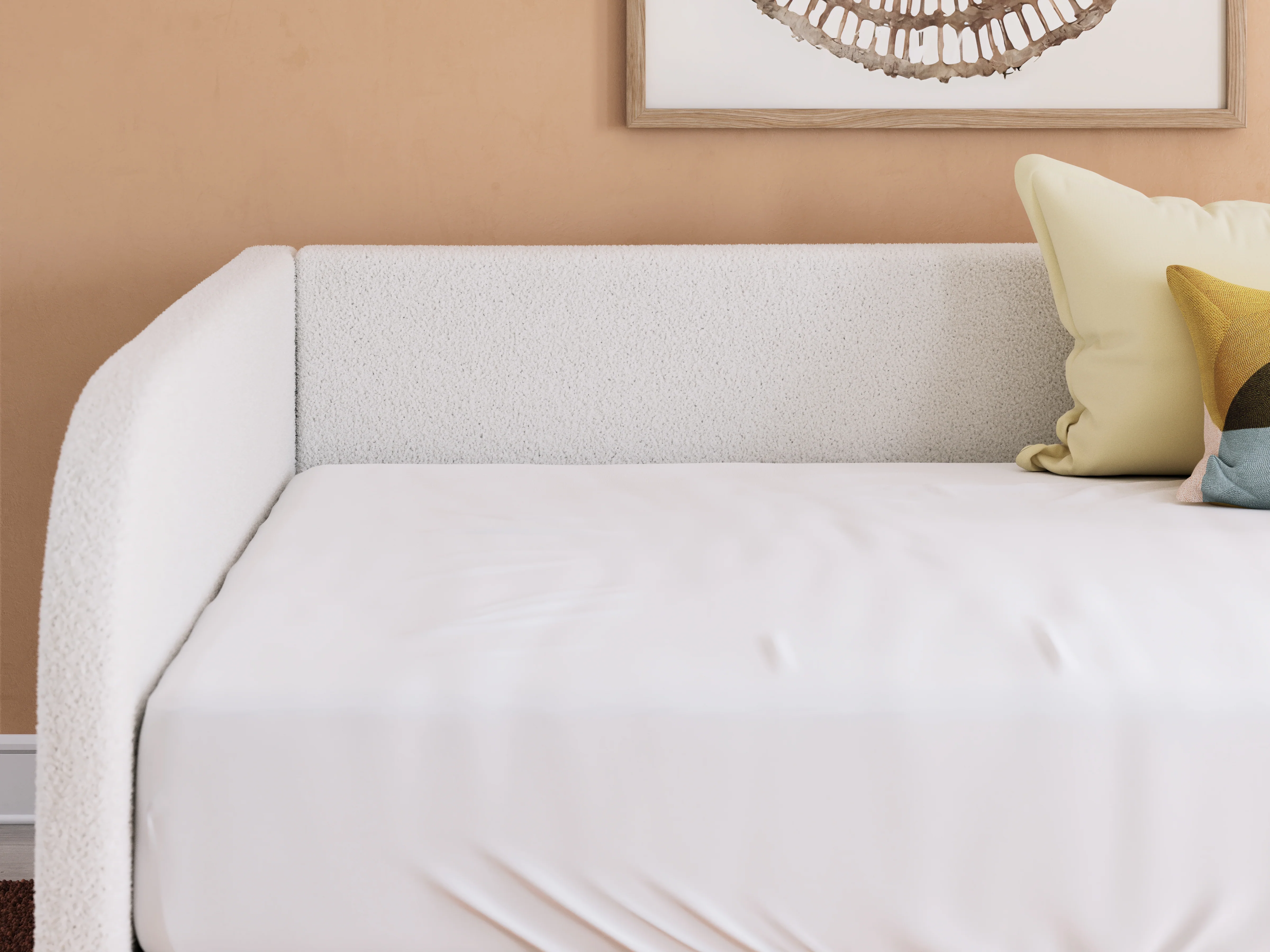 Shapella Tan/White Full Upholstered Day Bed - Image 9