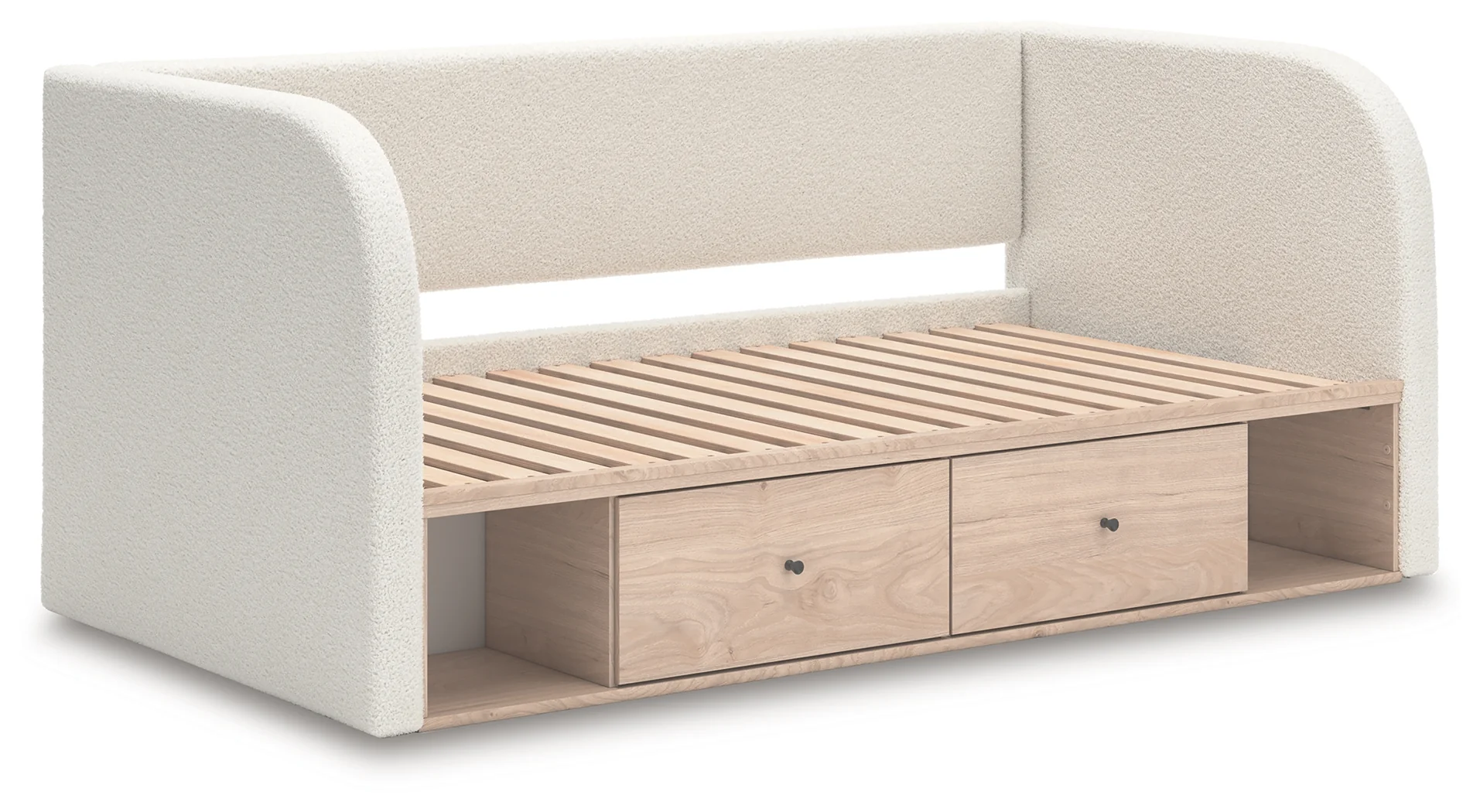 Shapella Tan/White Twin Upholstered Day Bed with Storage - Image 4
