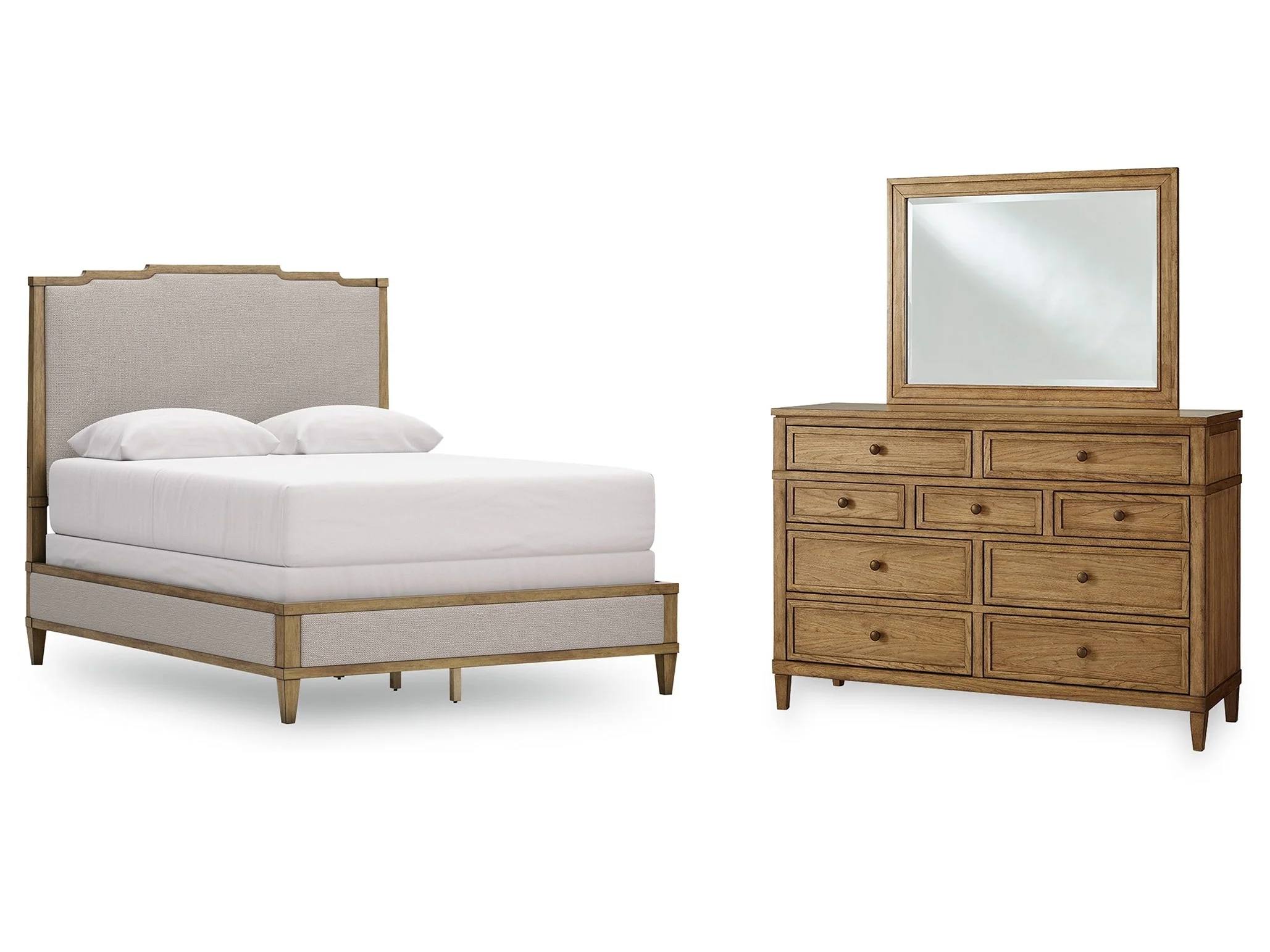Sharlance Green/Brown Queen Upholstered Panel Bed, Dresser and Mirror (Online Special Price)