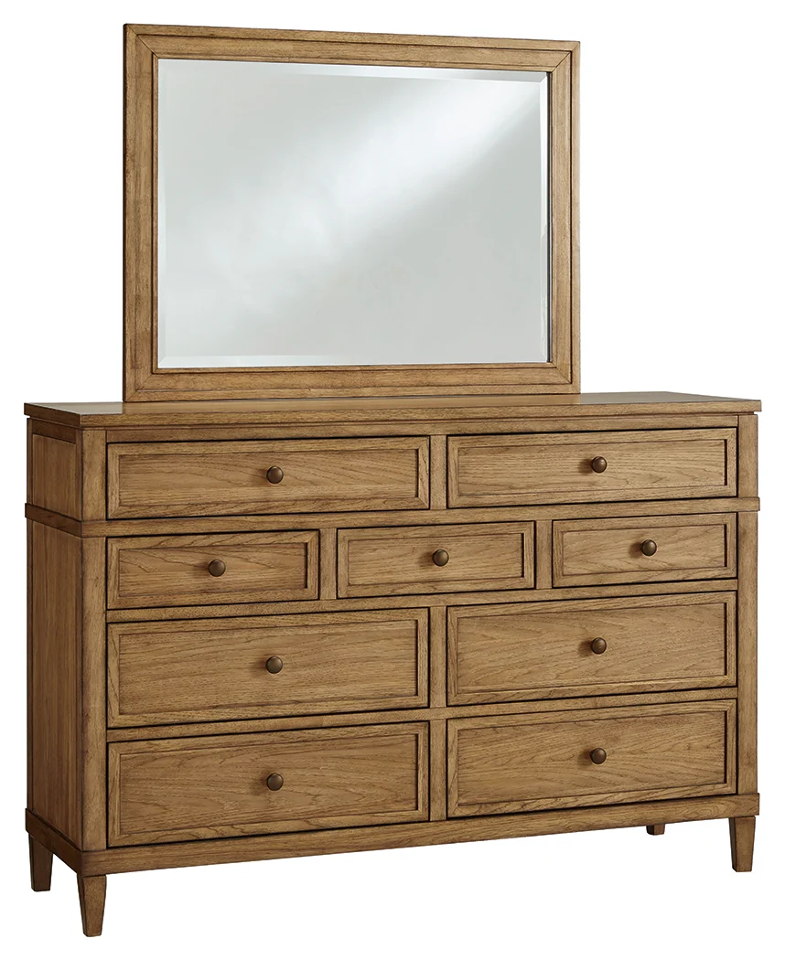 Sharlance Green/Brown Queen Upholstered Panel Bed, Dresser and Mirror (Online Special Price) - Image 2
