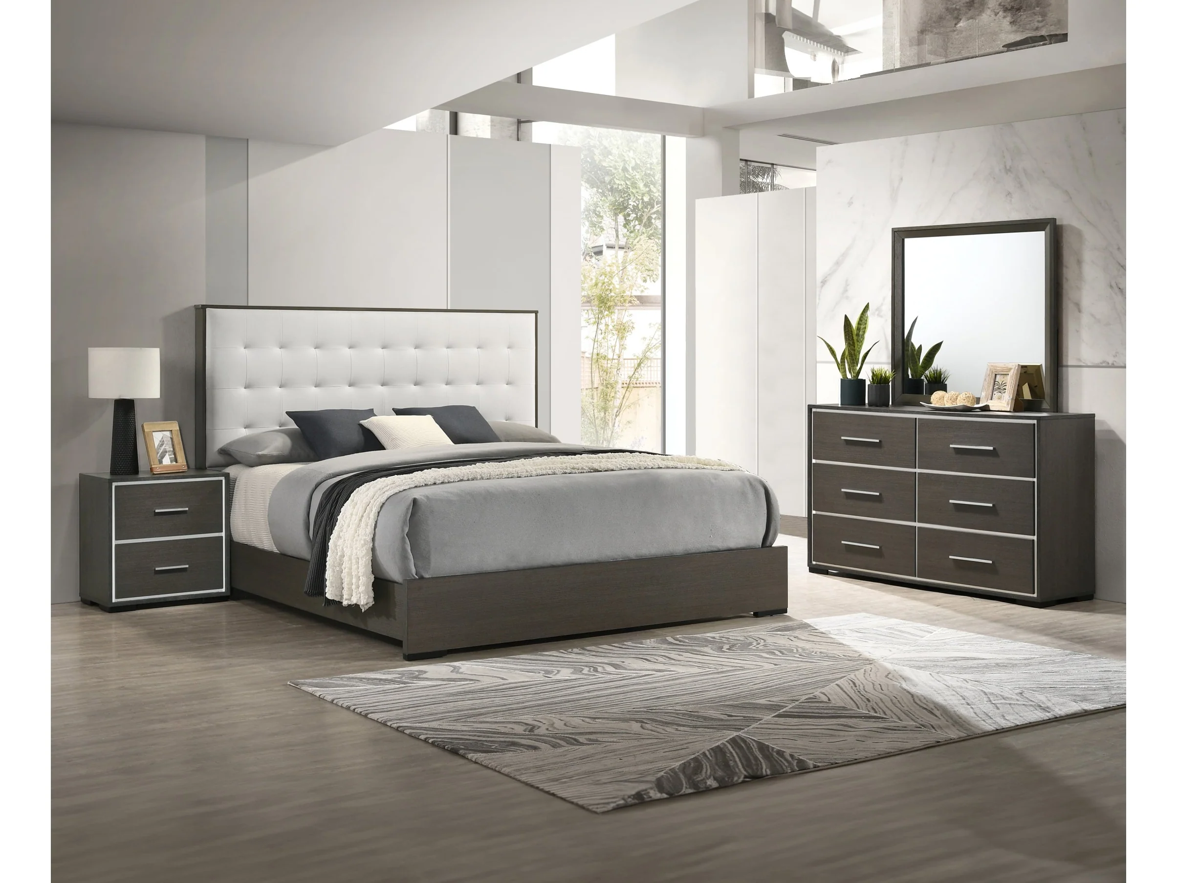 Sharpe Dark Grey Upholstered Panel Bedroom Set