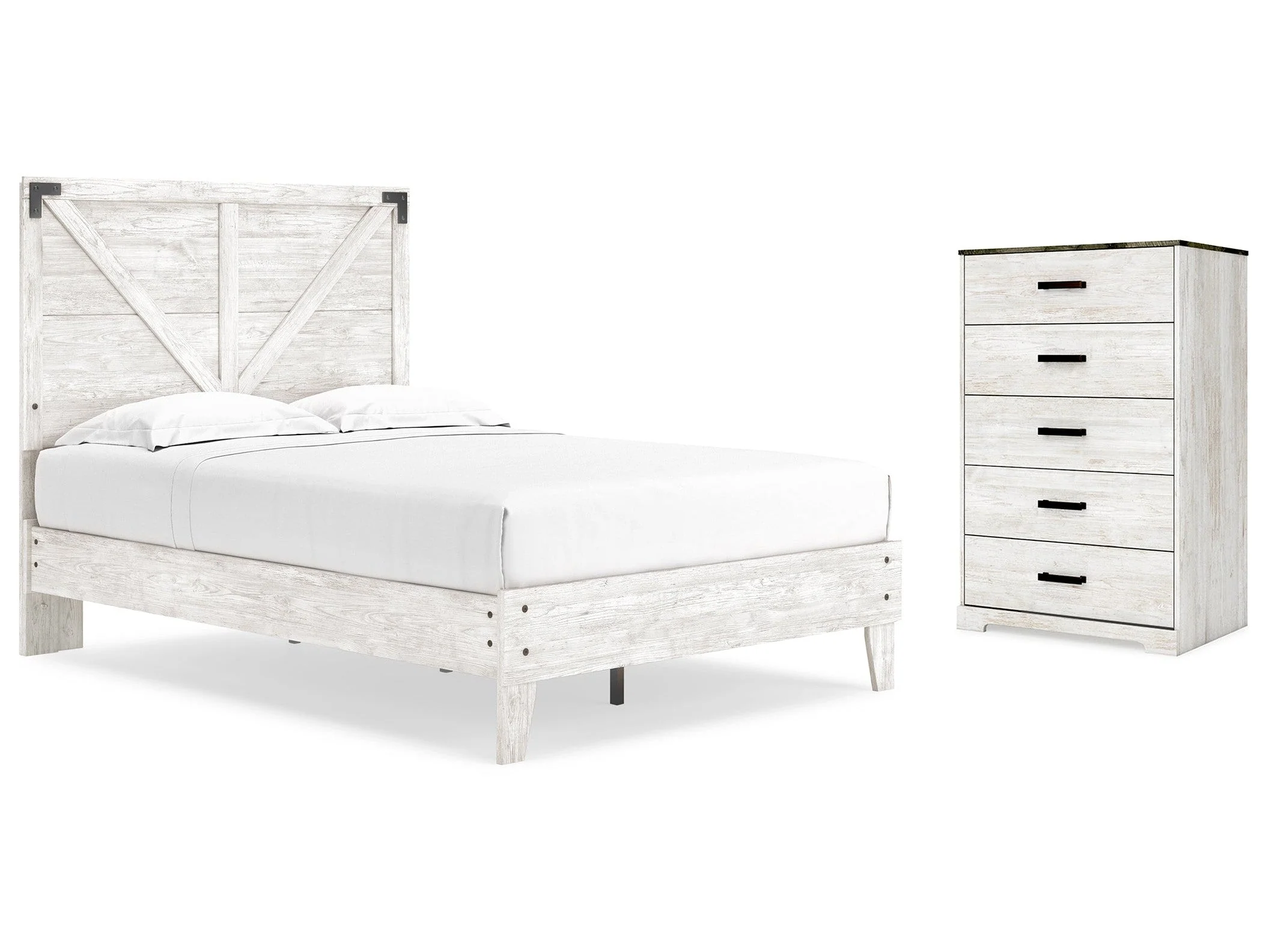 Shawburn White/Brown Full Panel Bed w/Chest (Online Special Price)