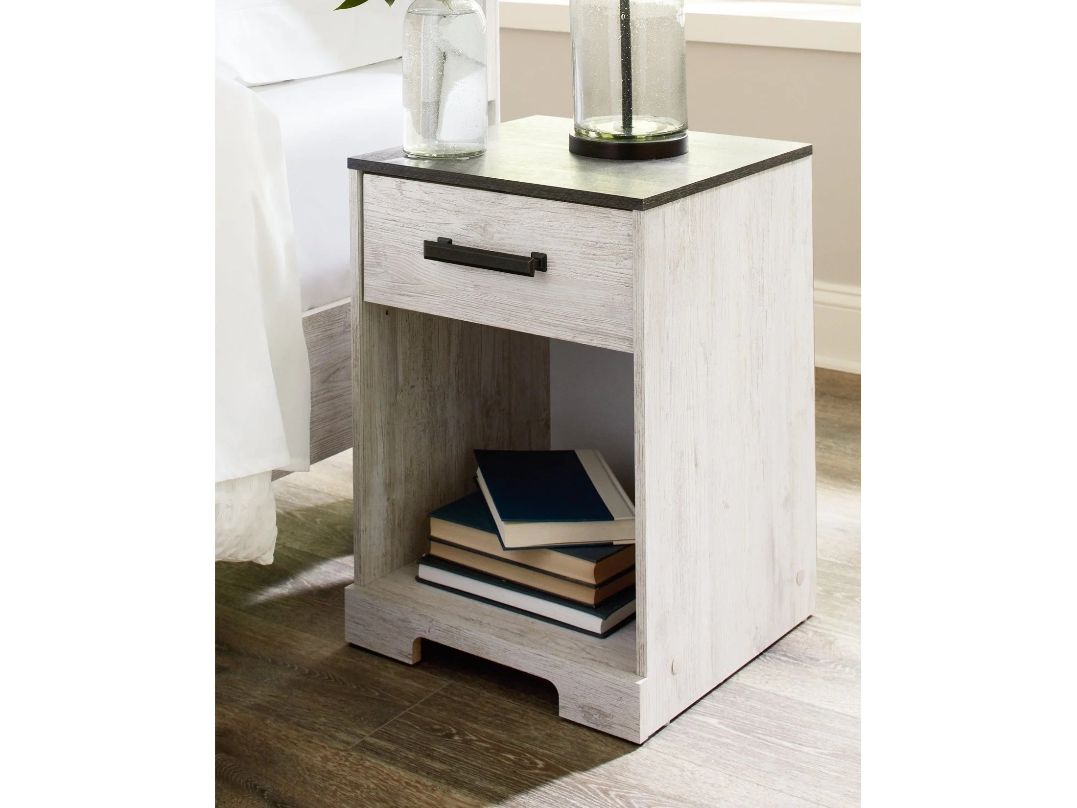 Shawburn Whitewash/Charcoal Gray One Drawer Nightstand (Online Special Price)
