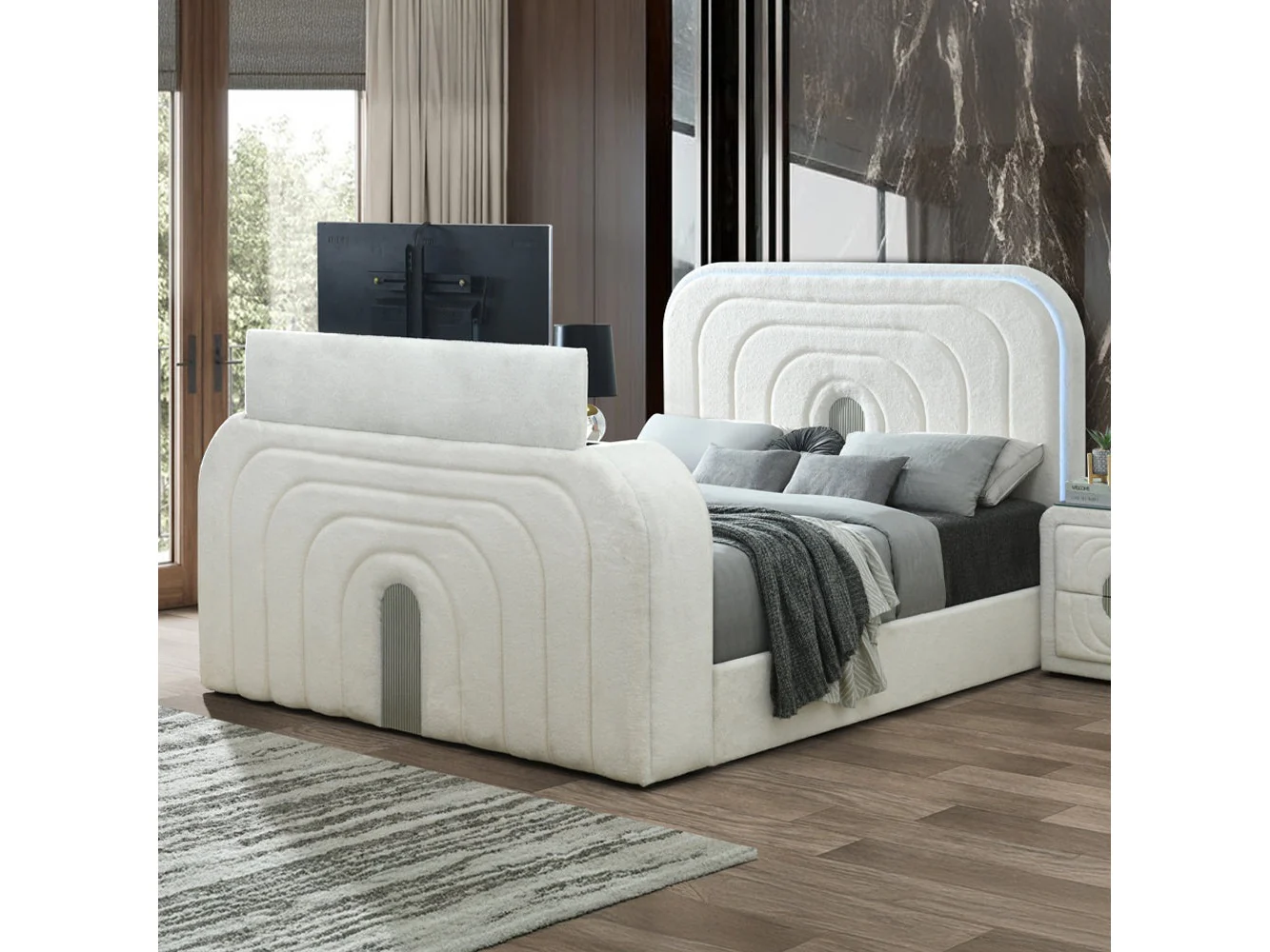 Shelyn White/Chrome Queen Bed