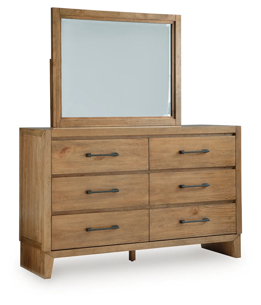 Sherbana Light Brown Queen Panel Bed, Dresser and Mirror - Image 2