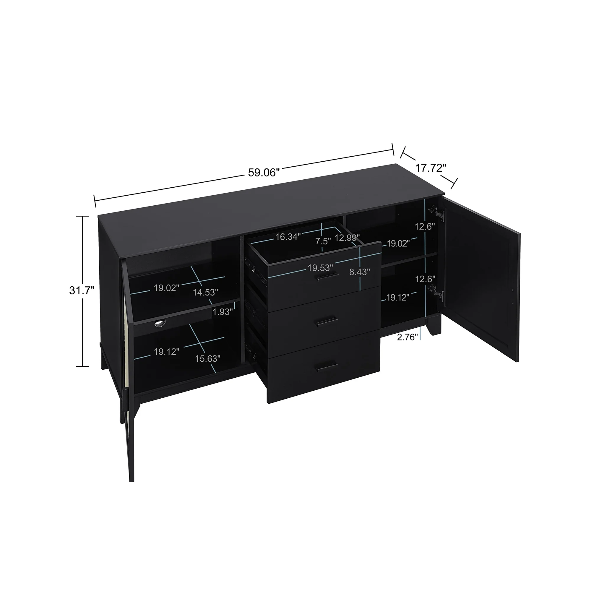 Sheridan 4-Piece Set: Bookcase, TV Stand, Sideboard, End Table in Black - Image 12