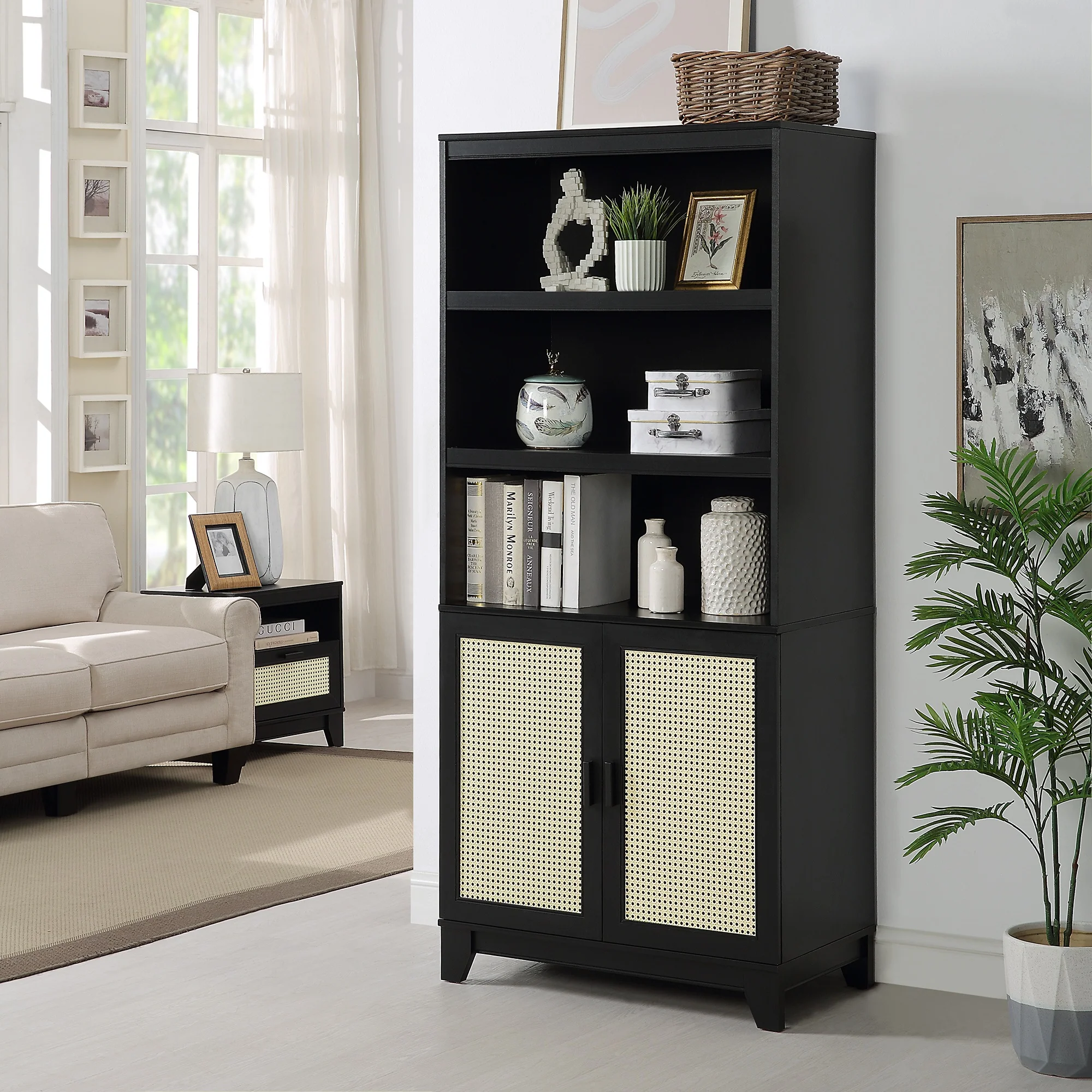 Sheridan 4-Piece Set: Bookcase, TV Stand, Sideboard, End Table in Black - Image 3
