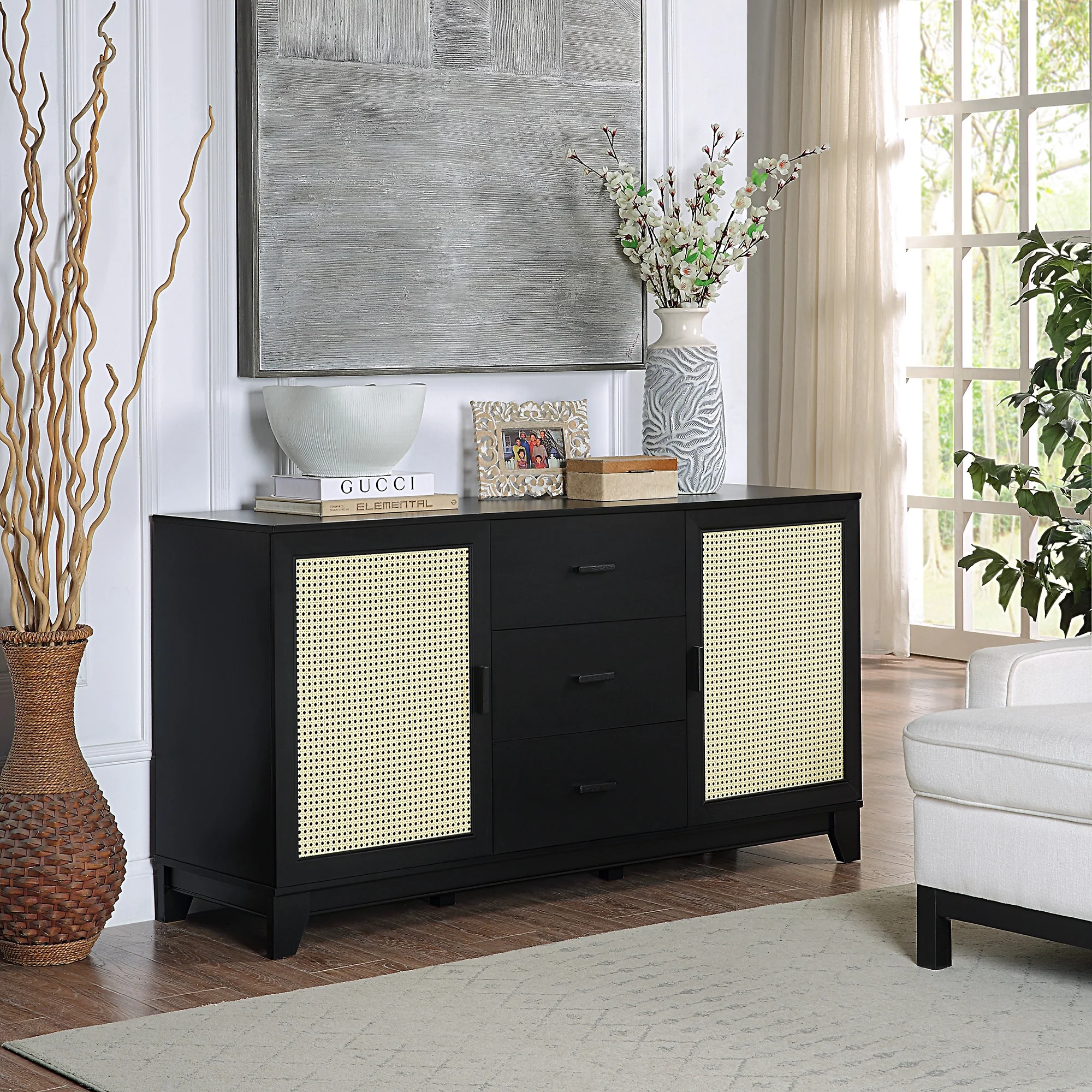 Sheridan 4-Piece Set: Bookcase, TV Stand, Sideboard, End Table in Black - Image 4