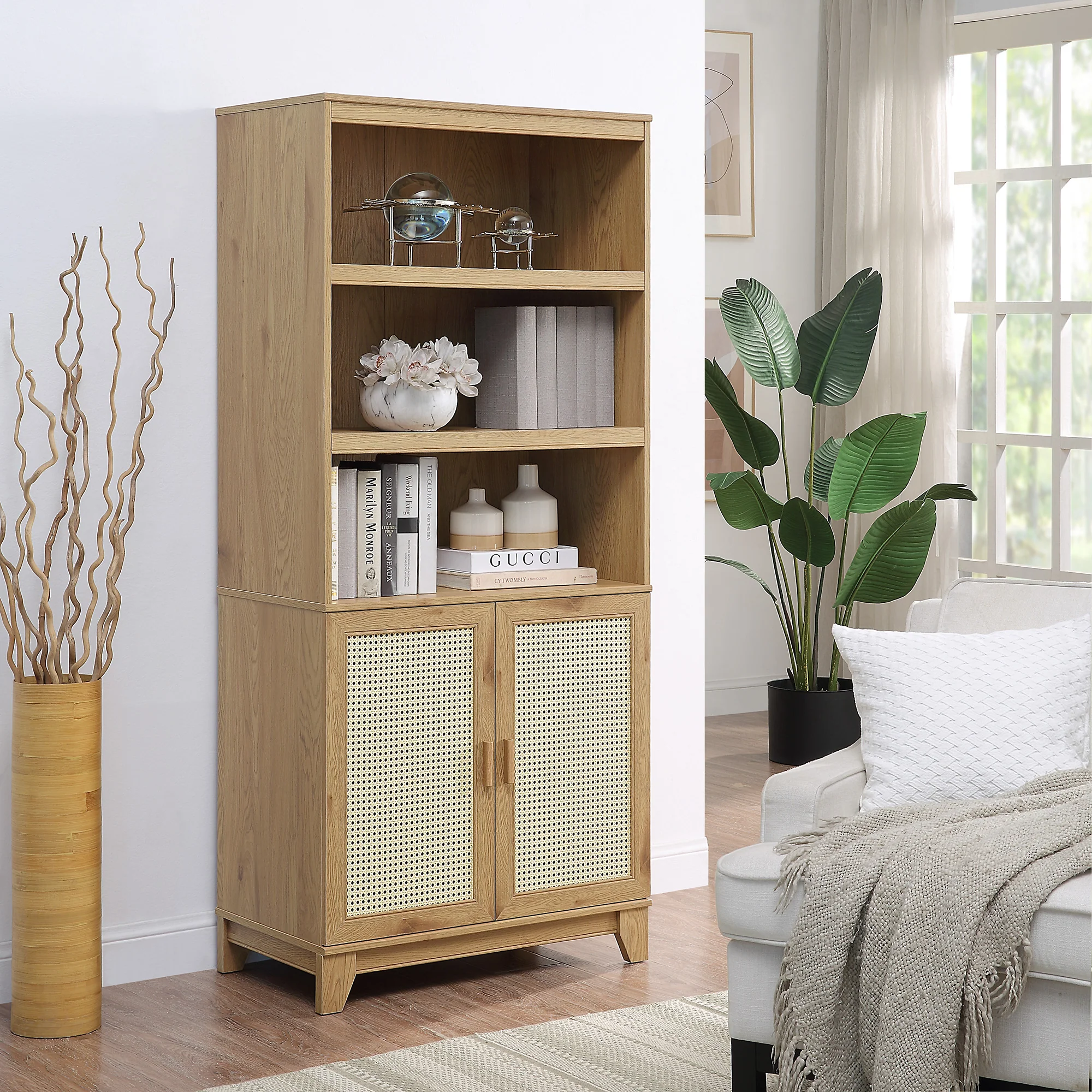 Sheridan 4-Piece Set: Bookcase, TV Stand, Sideboard, End Table in Nature - Image 3